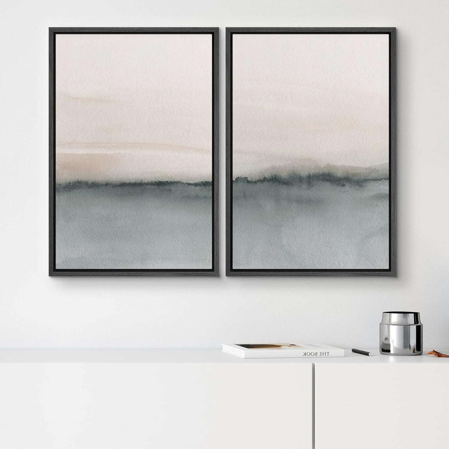 SIGNWIN Framed Canvas Print Wall Art Set Duotone Gray Pastel Landscape Abstract Shapes Illustration Modern Art Decorative Nordic Chic Relax/Zen for Living Room, Bedroom, Office - 16"x24"x2 Black
