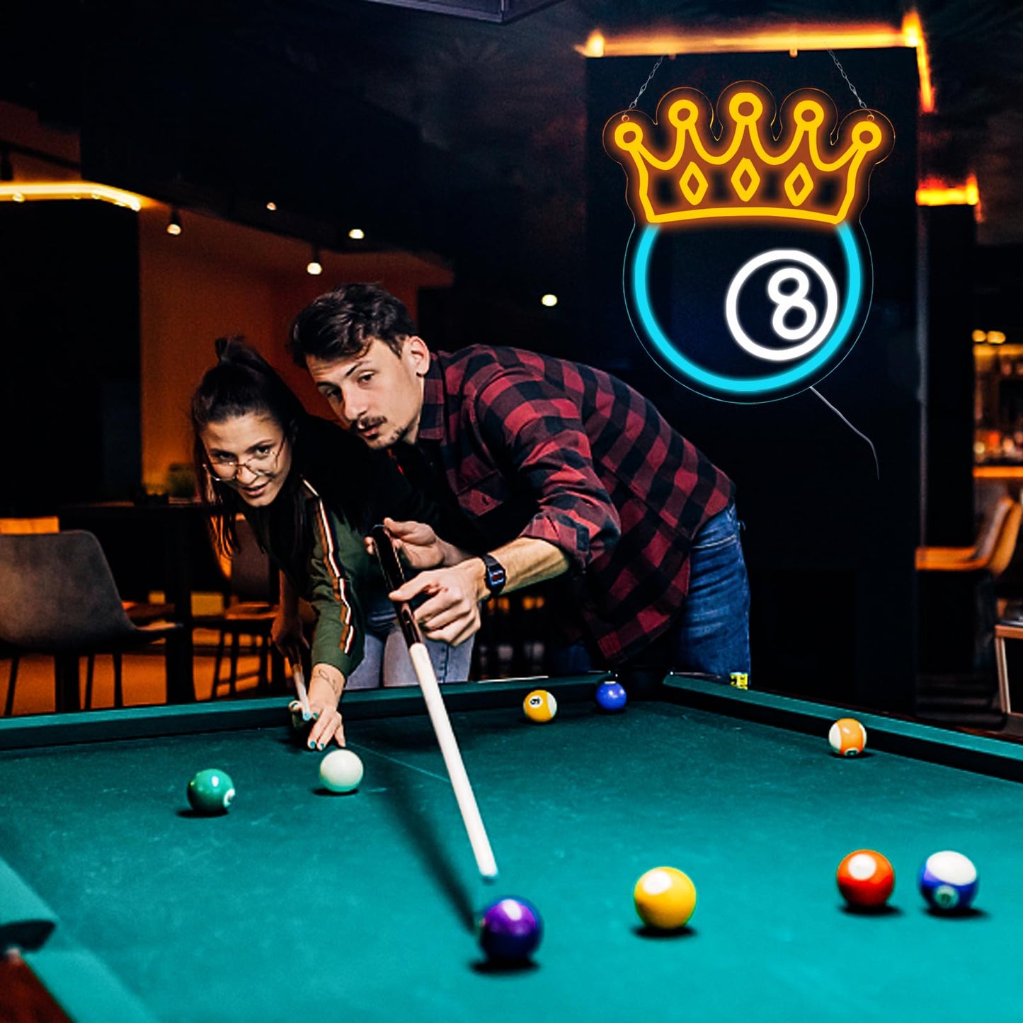 Jfllamp Crown Black Eight Billiards Neon Signs For Wall Decor Led Lights Suitable For Bedroom Man Cave Bar Pub Restaurant Christmas Gift Art