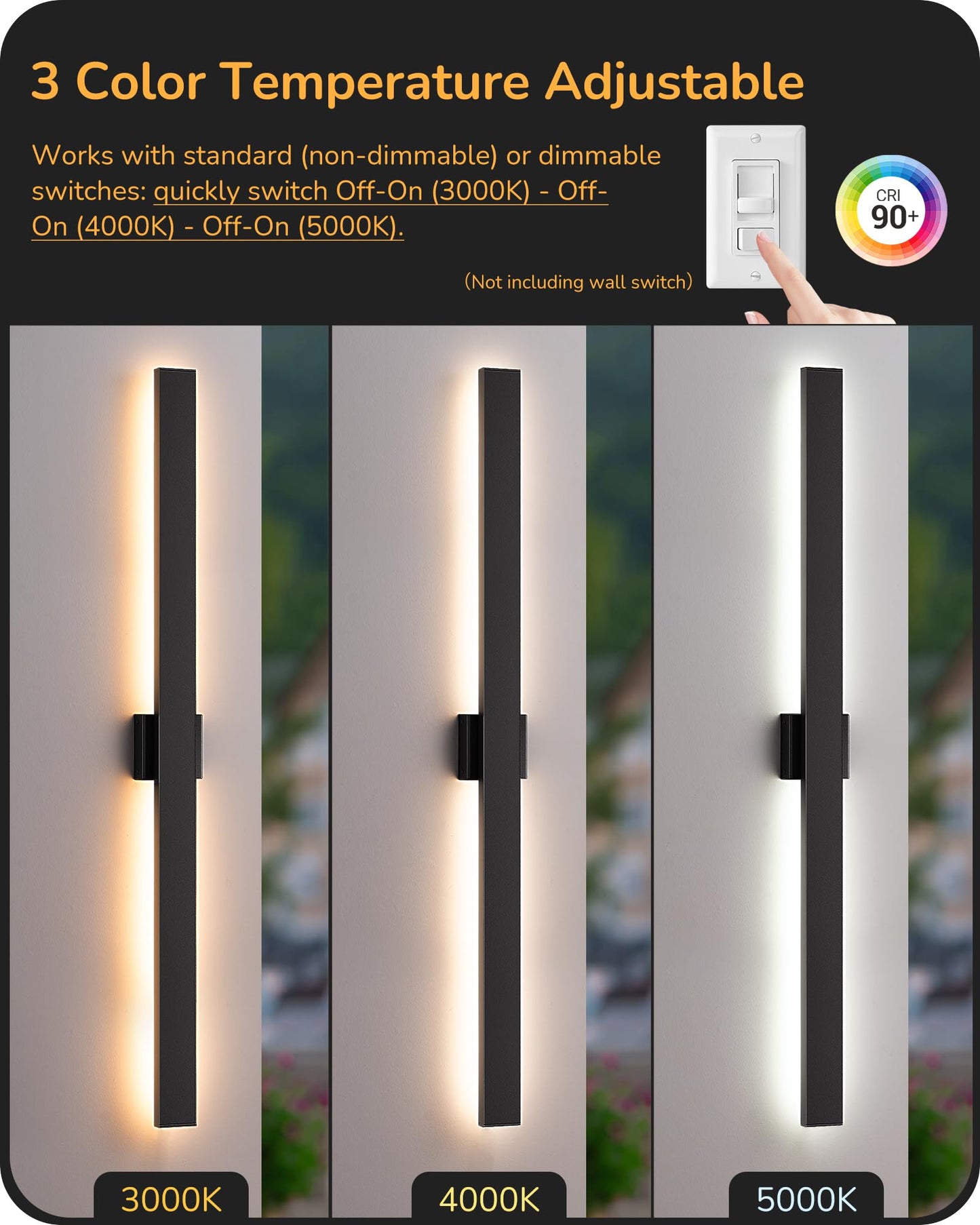 Edishine 47  Led Outdoor Wall Lights  3Cct & 10%-100% Dimmable  Ip65 Waterproof  Modern Exterior Lighting Fixtures  Linear Long Exterior Wall Light For House  Yard  2 Pack  Black