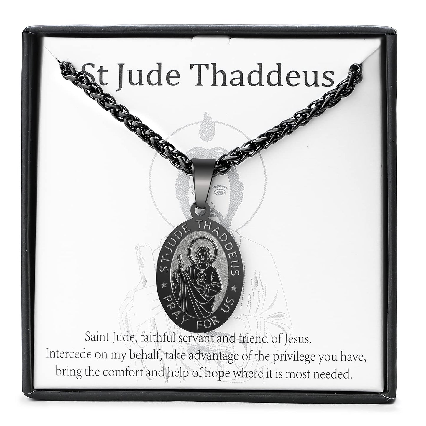 Zocomi Black Saint St Jude Thaddeus Medal Necklace for Men Boys, St. Jude Pendant Chain Jewelry Catholic Christian Religious Bap