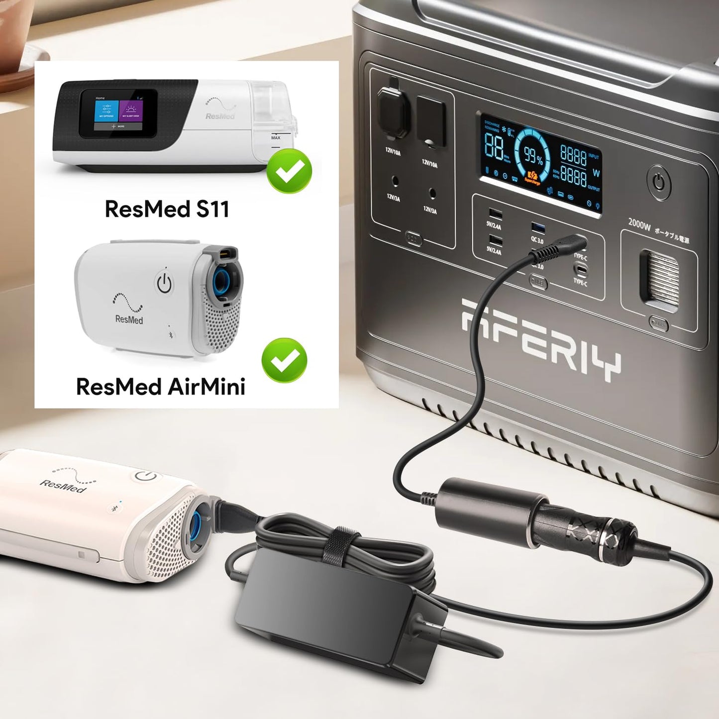 ResMed AirSense 11 DC Converter, TAIFU 20V PD USB-C Adapter for AirSense 11 Supplies 65W AutoSet Elite CPAP Air11 39205 E1399 Machines Power Supply Cord