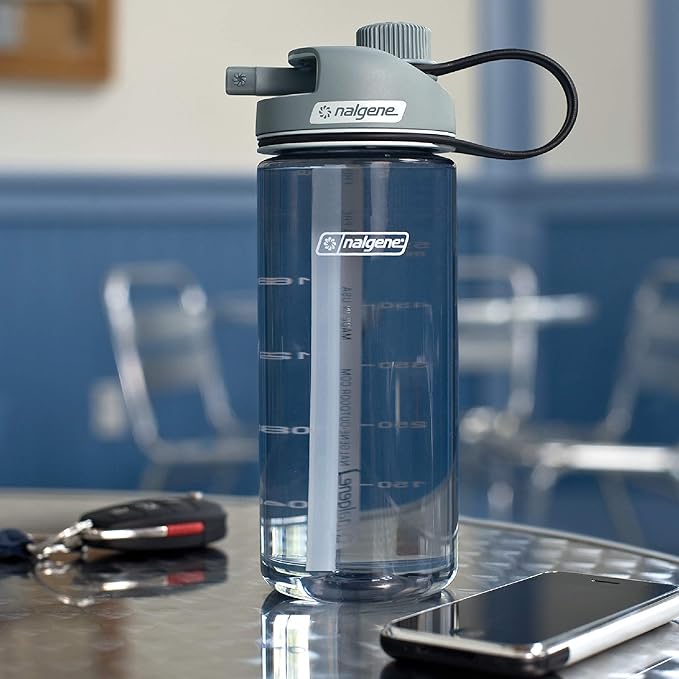 Nalgene Sustain Tritan BPA-Free MultiDrink Water Bottle Made with Material Derived from 50% Plastic Waste, 20 OZ, Gray