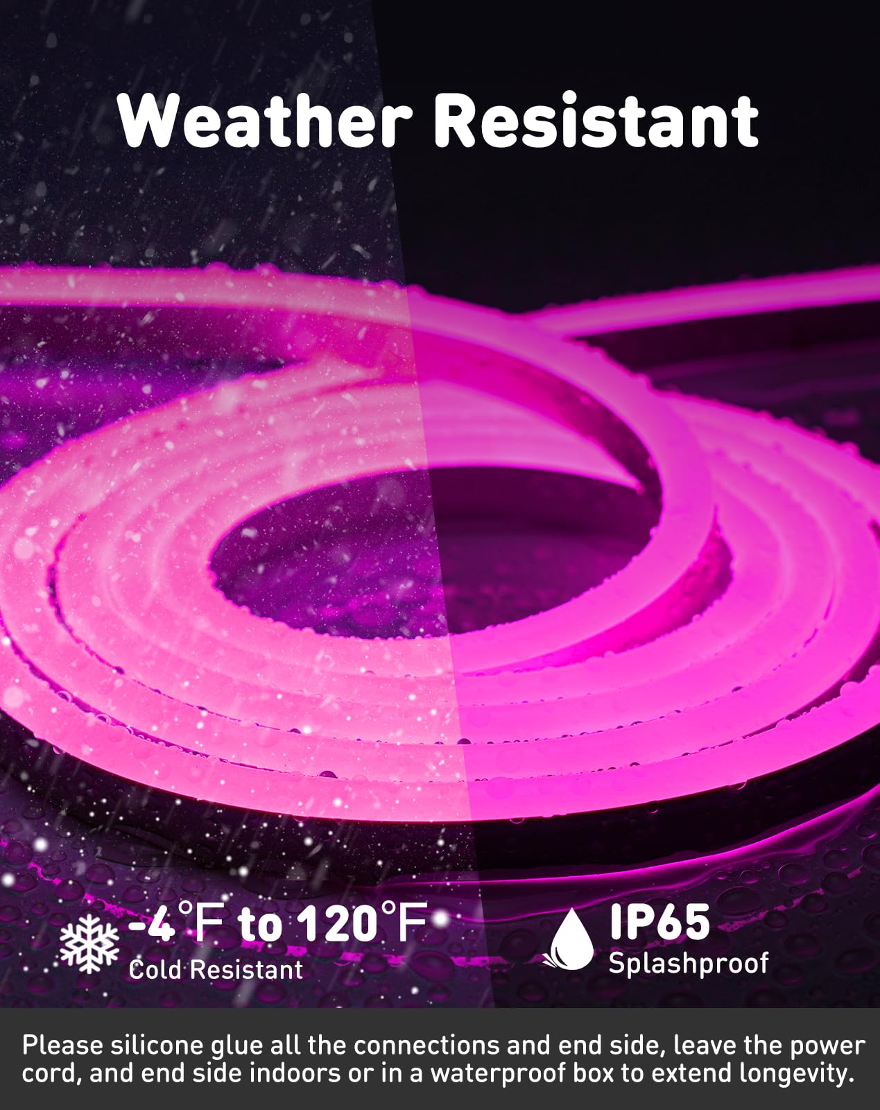 Shine Decor LED Neon Rope Lights, 82FT Pink Waterproof Strip, 120LEDs/M, Flexible AC 110V/120V, Connectable for Home & Commercial