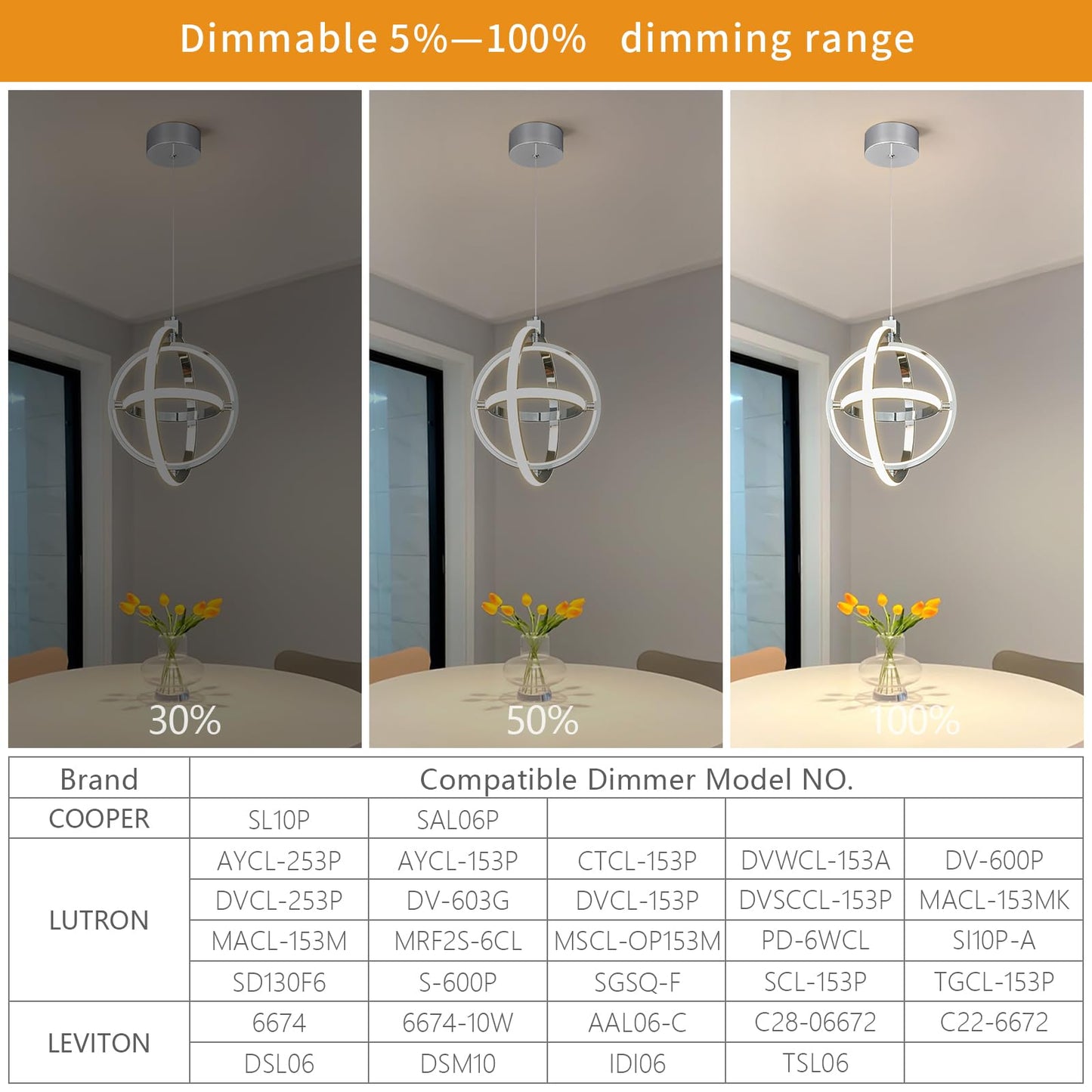 Bnhhlz Modern Led Pendant Light Chrome Pendant Lights 4000K Dimmable External Glow Height Adjustable Pendant Lighting For Kitchen Island Dining Room Bedroom Living Room Foyer(3-Ring)