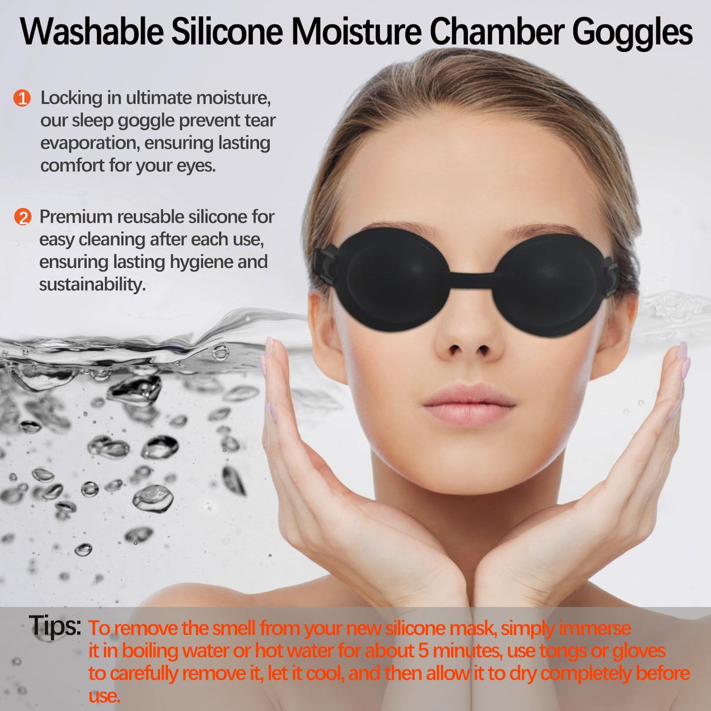Moisture Chamber Glasses for Dry Eyes – Vowleike 3D Silicone Small Face Design Soft Sleep Goggles for CPAP Users with Adjustable Strap, Reusable Hydrating Sleep Eye Mask for Night (Semi-Matte Black)