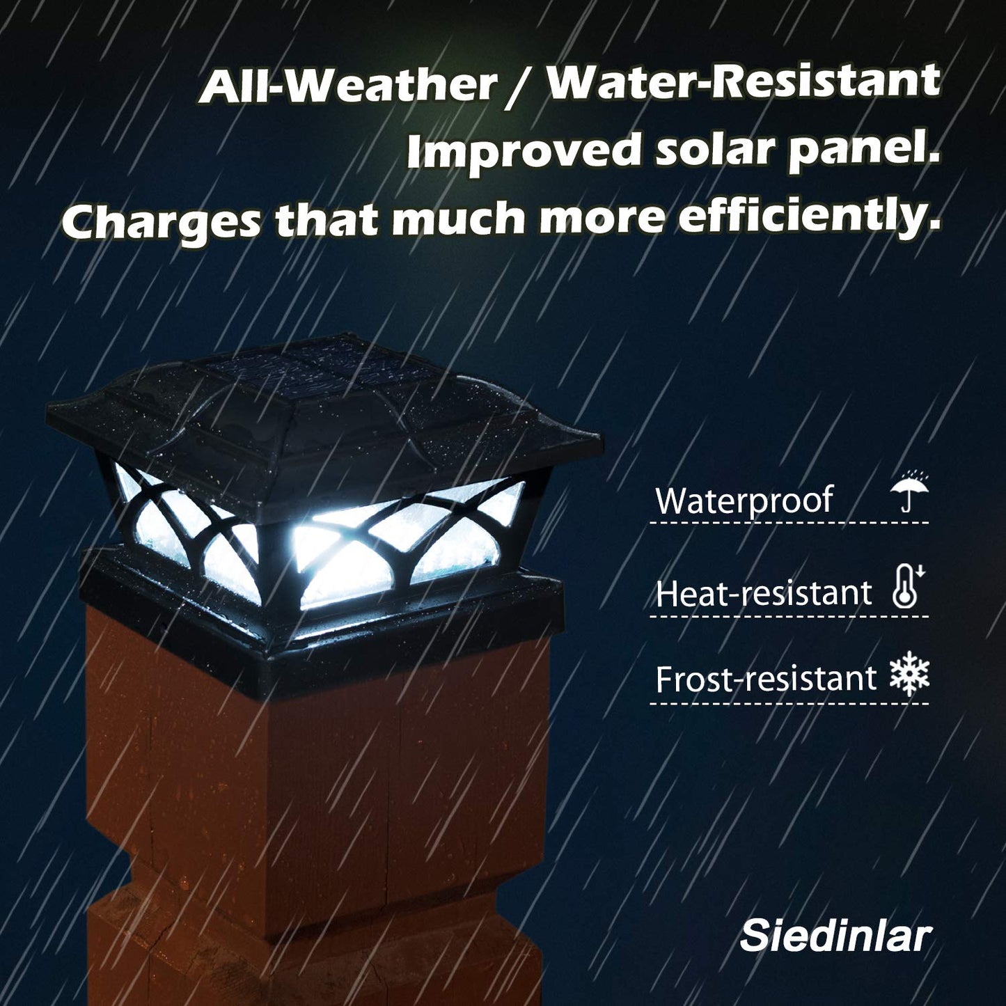 Siedinlar Solar Post Cap Lights, 8 Leds, Glass, Black, 1 Pack, Warm & Cool White, Fits 4X4, 5X5, 6X