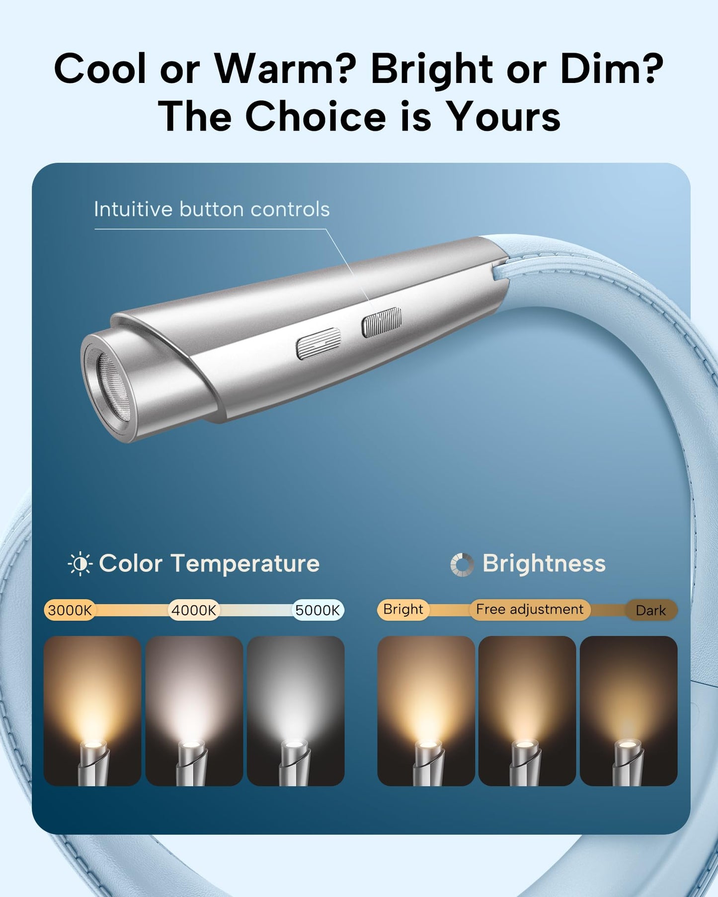 enclize LED Neck Reading Light, 9 Brightness Levels, Lightweight, Light Blue, Model SE-Es04