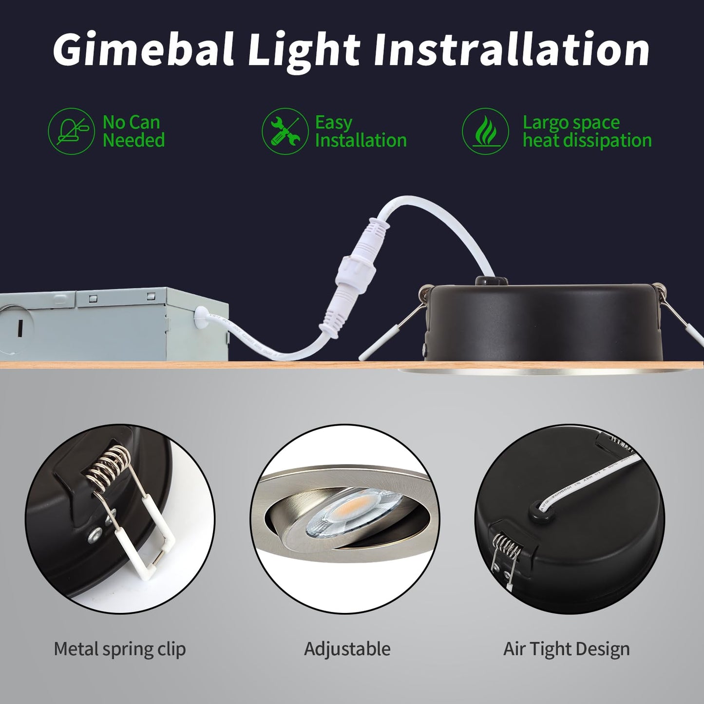 KnLnny Ware 4 Inch Brushed Nickel Recessed Lights, 6 Pack, Dimmable, 9W 750LM, 5CCT Selectable, Adjustable, with Night
