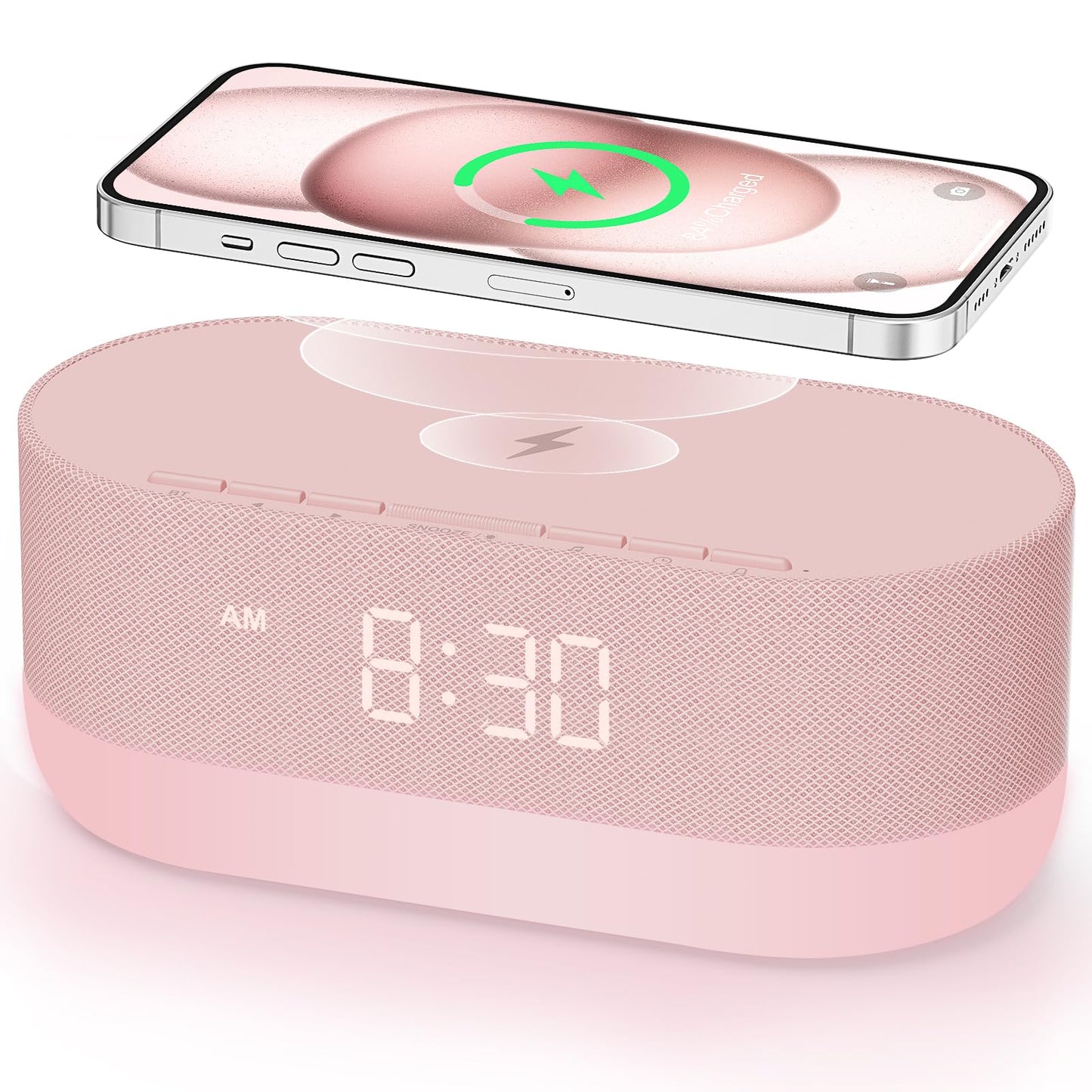 HOUSBAY Sound Machine with Alarm Clock for Bedrooms, Dual Speakers, 21 HiFi Sounds, 10W Wireless Charger, Unlimited Sound, Bluetooth, 10 Night Light, White Noise Machine for Sleeping, Pink