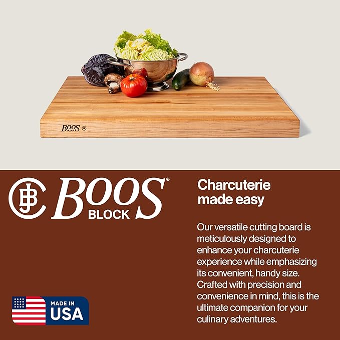 John Boos RA-Board Series Rectangular Wooden Maple Cutting Board 30”x23.25” – 2.25” Thick, 42-lb Reversible Butcher Block with Edge-Grain & Finger Grips – Made in the USA