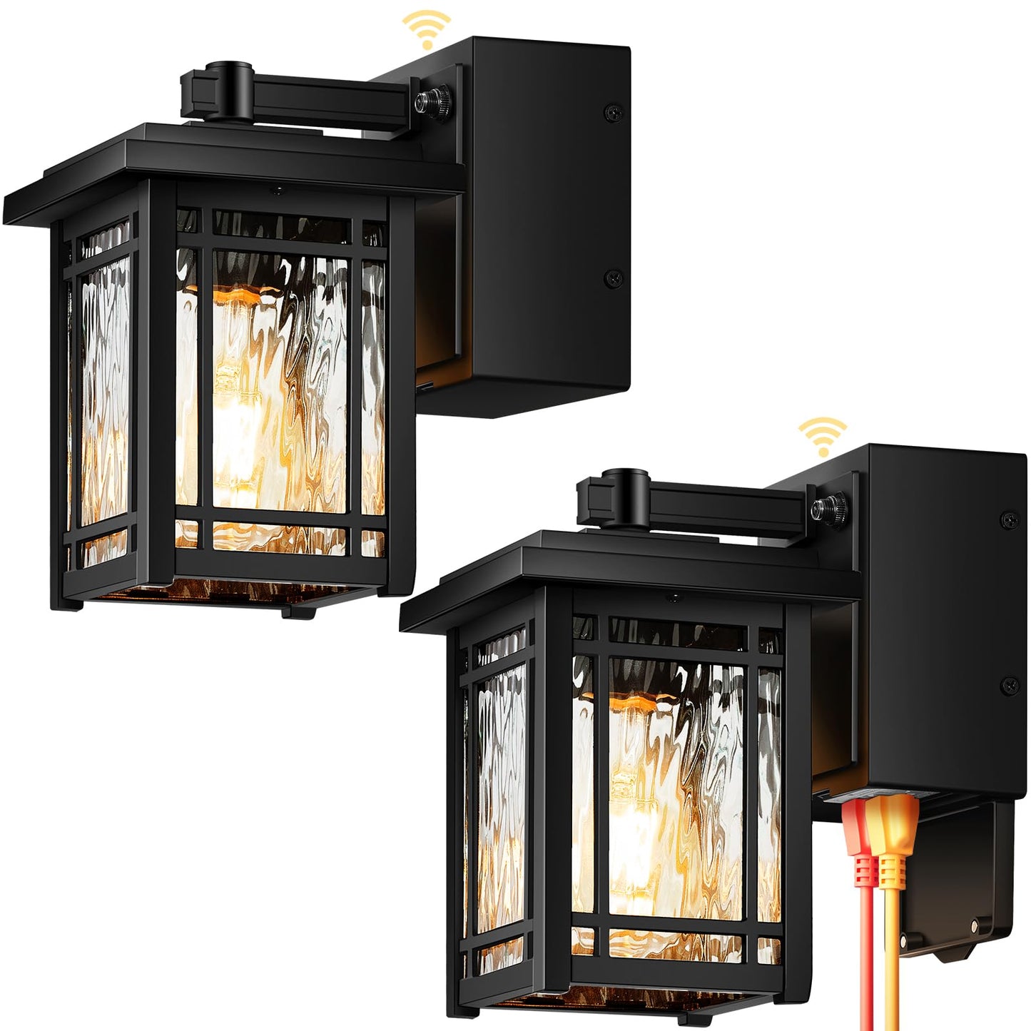 Opaxis 2-Pack Porch Light With Gfci Outlet  Black Dusk To Dawn Outdoor Lantern Wall Mount  Modern Outdoor Sconces Wall Lighting With Glass Shade  Waterproof Outdoor Light Fixtures For House  Garage