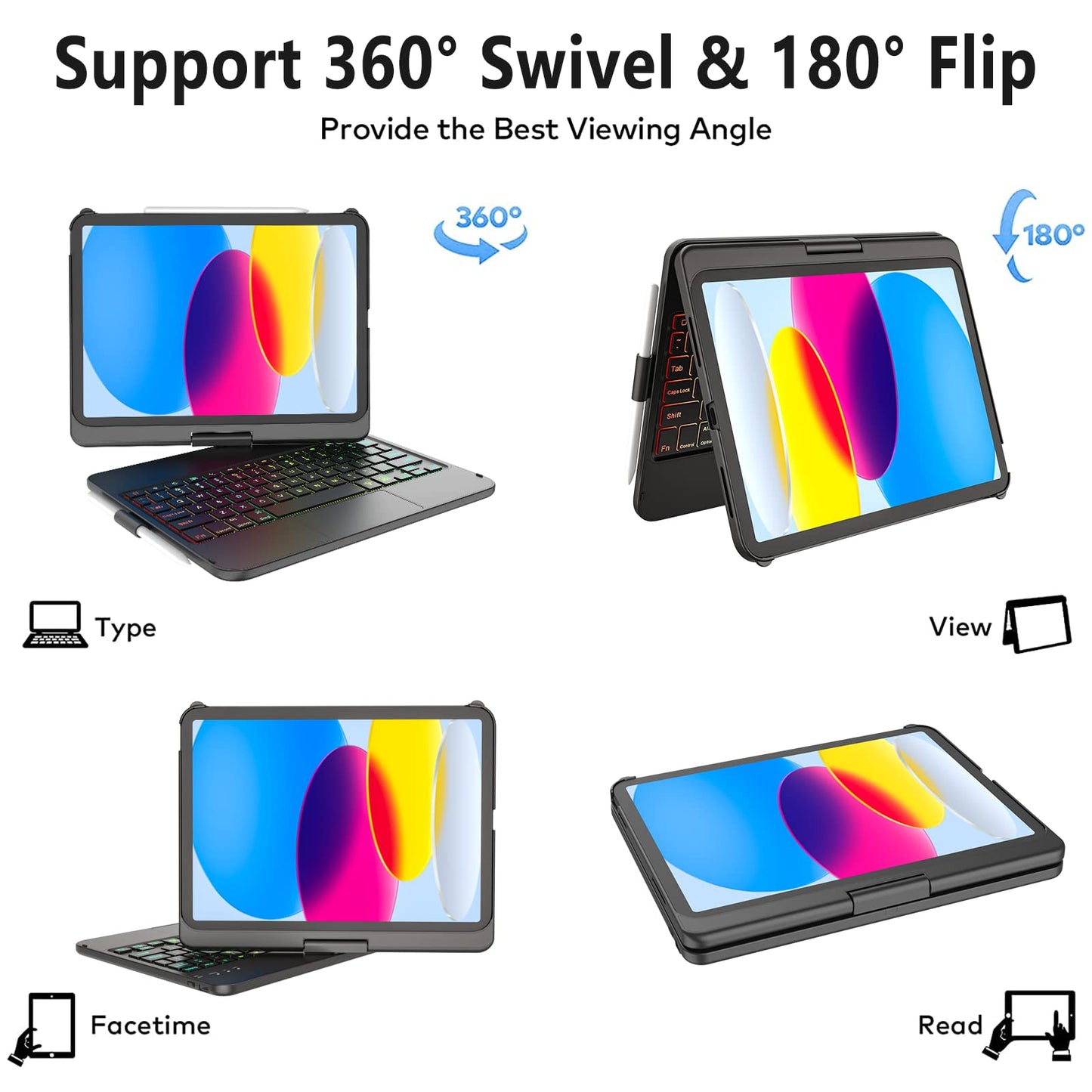 Cc Store Touchpad Keyboard Case For Ipad (A16) 11Th Gen 2025/10Th Gen 2022, 7 Color Backlit,360 Rotatable,Multi-Touch Track,Penc