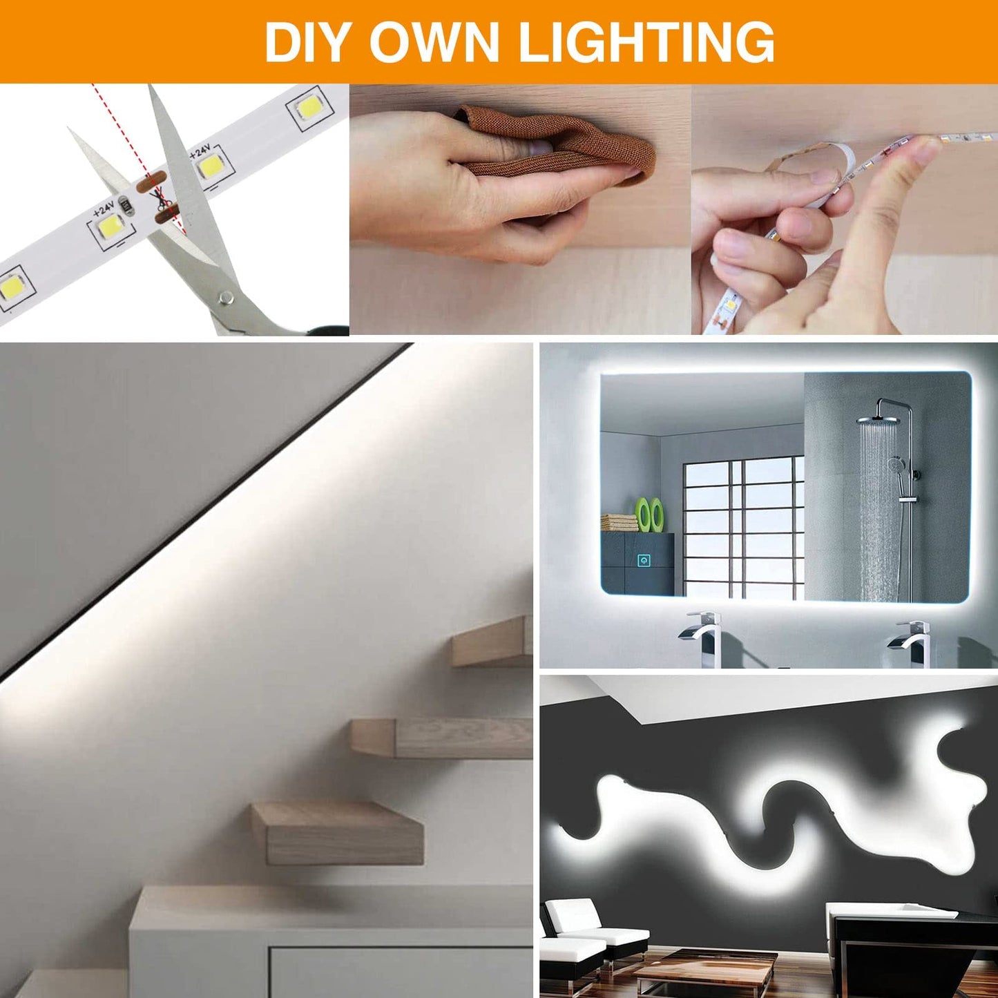 CT CAPETRONIX LED Strip Light, 16.4 FT Daylight White, Model JJ-3528ST-12-60K, Indoor Use, Dimmer Included