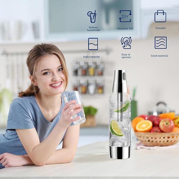 1L Portable Soda Siphon, Carbonated Water Machine Stainless Steel Sparkling Water Maker Machine for Home, Bar, Club, Kitchen, Use 8g CO2 Cartridges (Not Included)