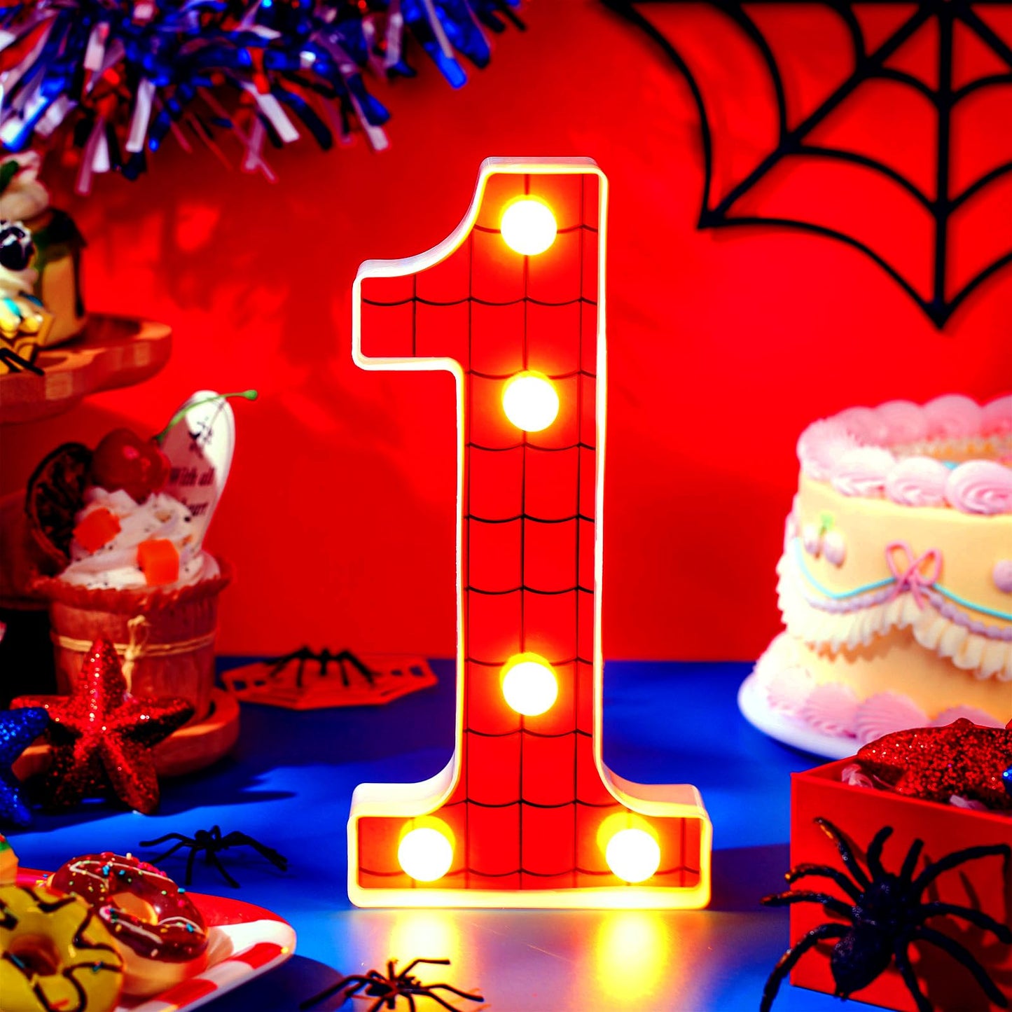Vihose Spider Led Number Lights Spider Birthday Party Decoration Light Up Numbers Kids Boy Man Birthday Supplies For Marquee Night Christmas Gift Baby Shower(Number 1)