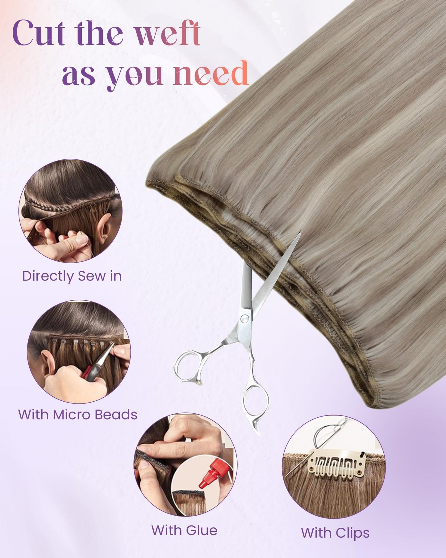 LaaVoo Weft Hair Extensions Human Hair Long Sew in Extensions for Women Soft Hair Wefts Human Hair Sew in Brown Highlight Platin