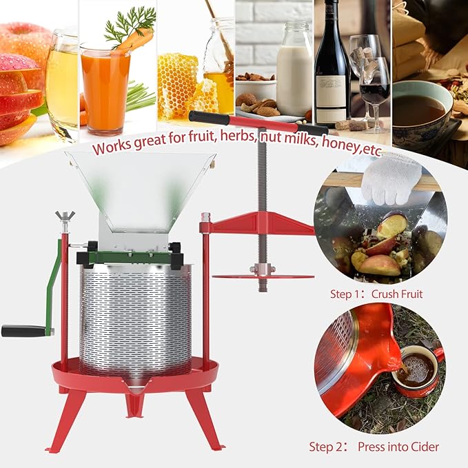 EJWOX Fruit Wine Press 3.69 Gal - Heavy-duty T-Handle & Cross-beam, Stainless Steel Juice Maker for Apple, Grape, Home Brewing