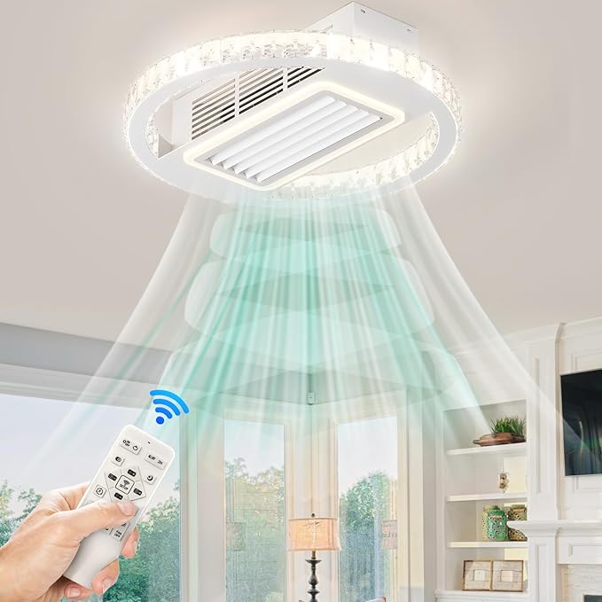NicBex Ceiling Fan 22 Inch Modern Ceiling Fans with Lights Bladeless Ceiling Fan with Remote Control Round Ceiling Fans with Reversible Motor for Bedroom, Living Room, White