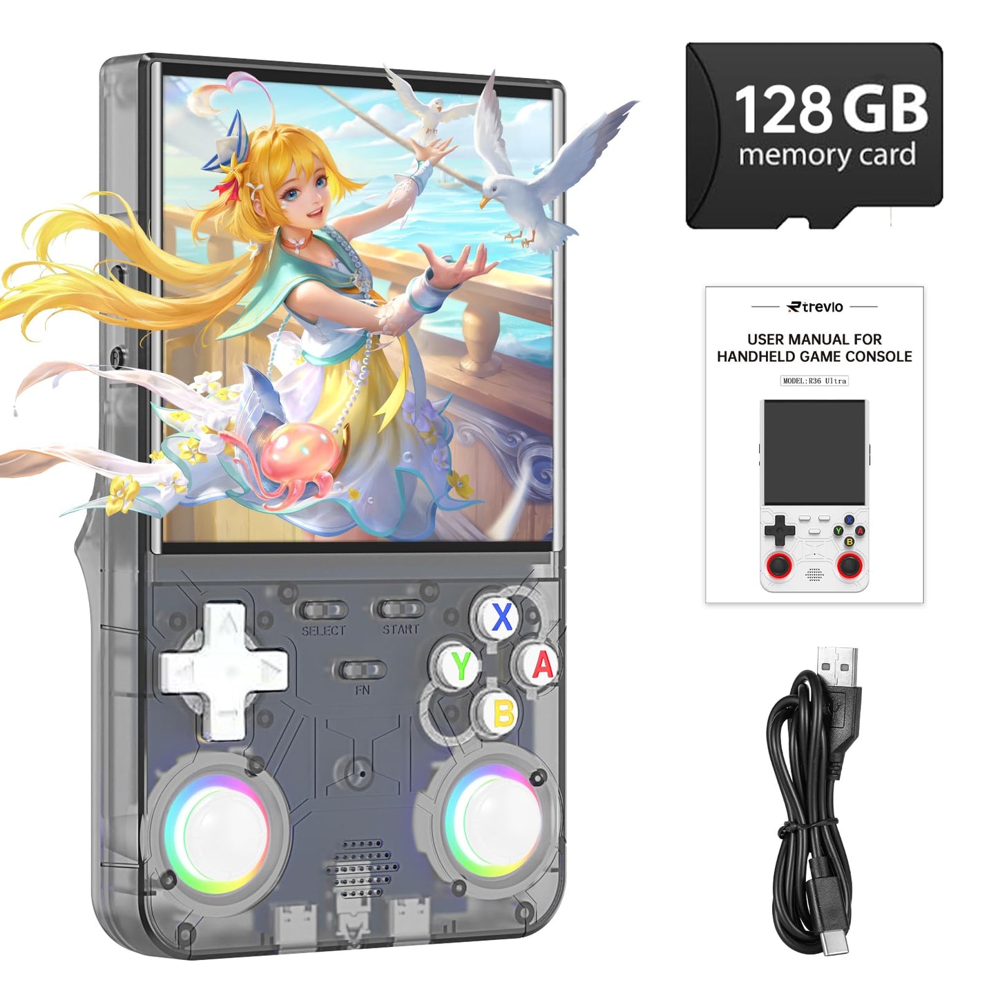 2025 New Upgraded R36 Ultra Retro Handheld Game Console, 128GB Mini Video Game Console, Loaded with 30,000+ Classic Games, Featuring 4-Inch IPS Display, Supporting 25+ Emulators, Linux System – Black
