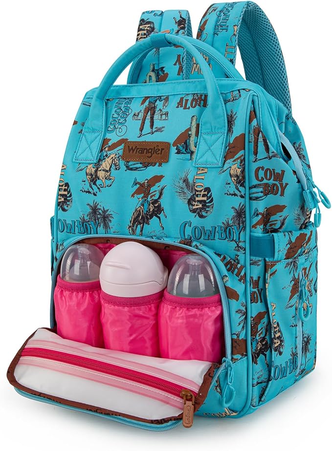 Montana West Wrangler Callie Diaper Bag Backpack with Stroller Straps Western Pattern Multifunction Baby Travel Bag WG2204-91102TQ