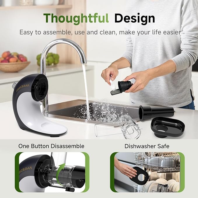 Cold Press Juicer - Powerful Slow Masticating Juicer for Fresh & Frozen Fruits, High Juice Yield, Easy to Clean