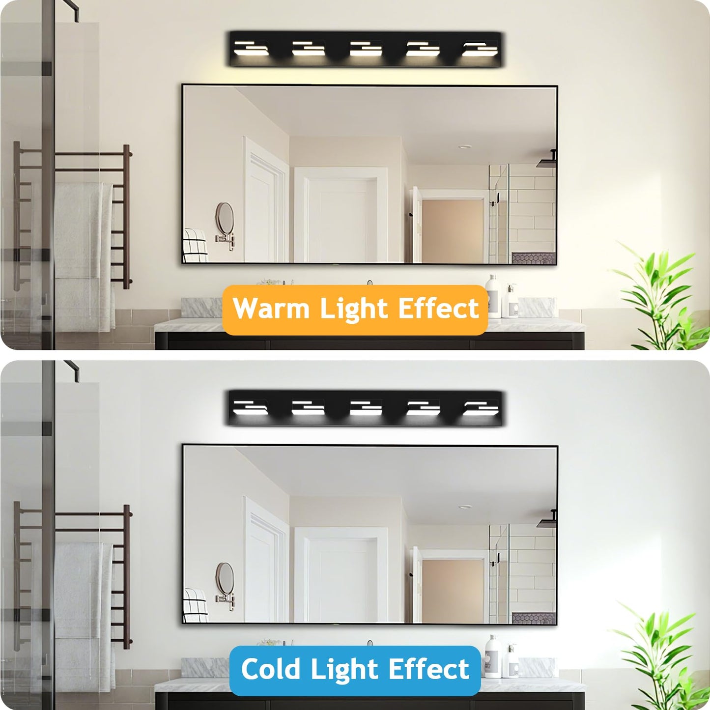 Lkhf Led Modern Bathroom Vanity Light Fixtures 5-Light 5Cct Dimmable Matte Black Vanity Lights For Bathroom Lighting Fixtures Over Mirror  With 350?Rotatable Acrylic Heads  34-Inch
