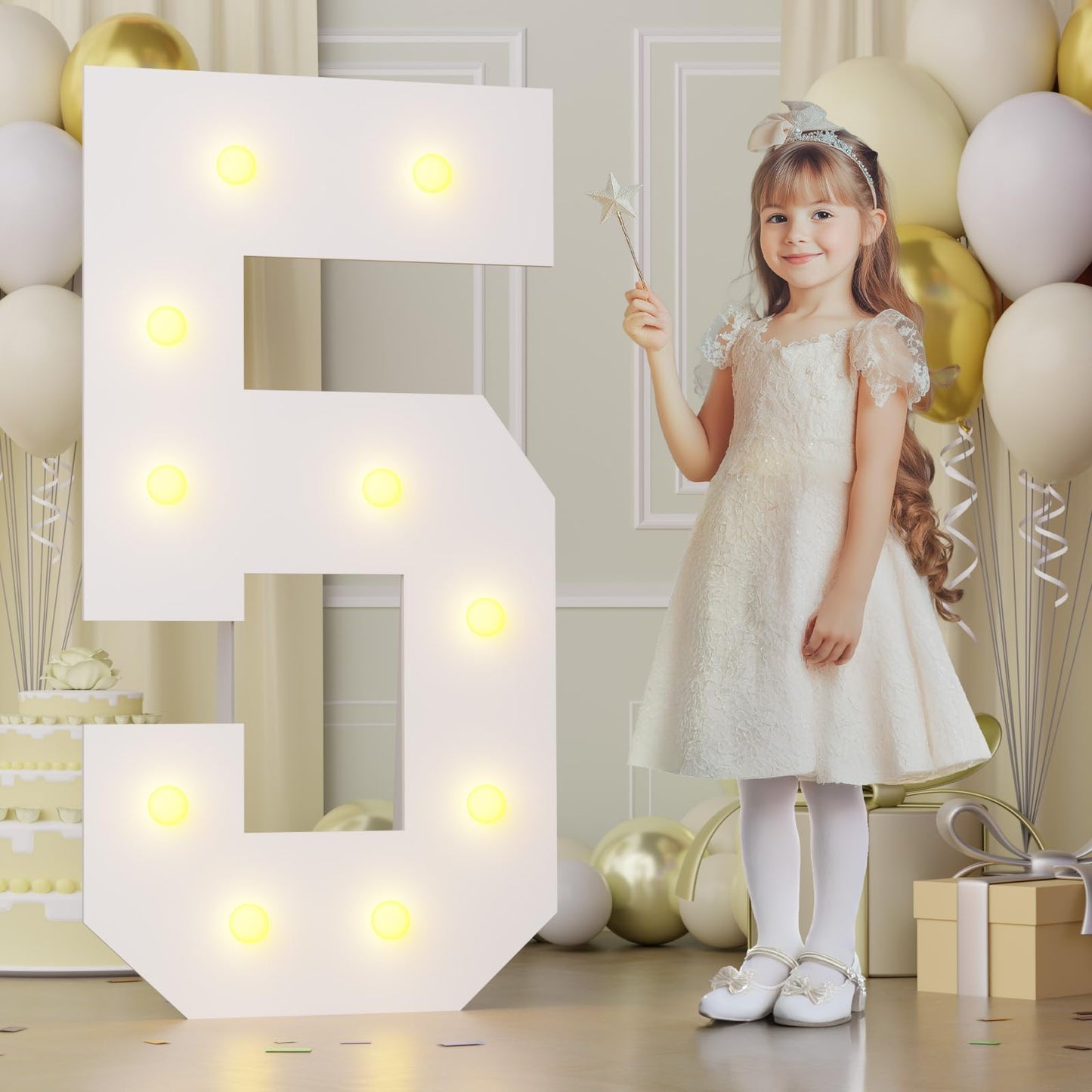 4Ft Marquee Numbers  Big Light Up 5 For 15Th 50Th Birthday Decorations - Warm Light 4 Feet Tall For Anniversary Party Decor