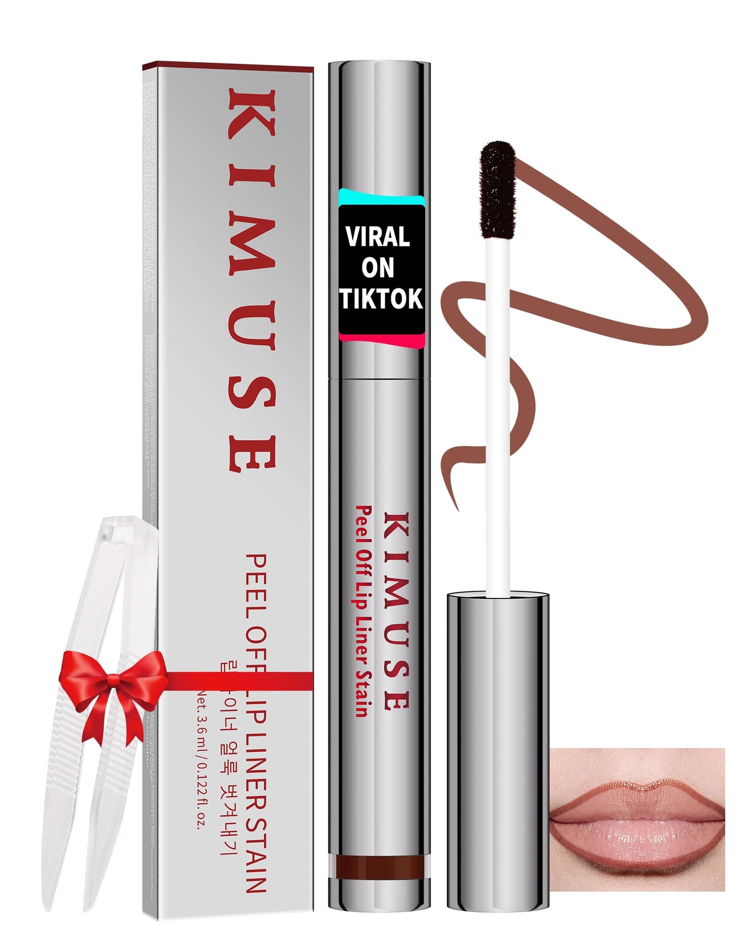 KIMUSE Lip Stain Peel Off, Peel Off Lip Liner Stain with Tweezer, Long Lasting, Waterproof, Transfer Proof Lipstains Color, Smud