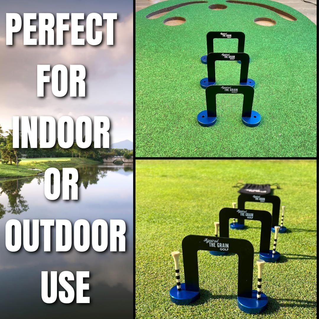 Golf Putting Gate 3 Pack with 6 Tees & Detachable Bases (Small, Medium, Large)