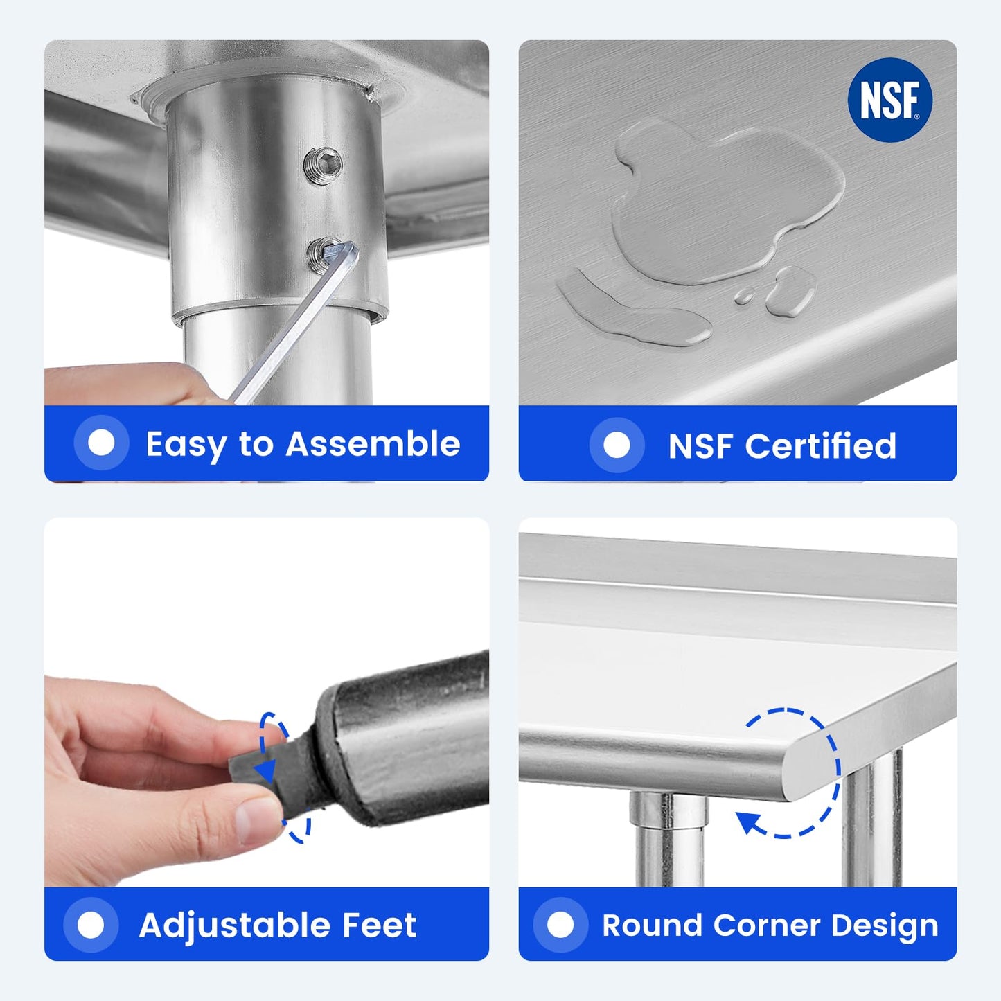 Hally Stainless Steel Table for Prep & Work 14 x 24 Inches, NSF Commercial Heavy Duty Table with Undershelf and Backsplash for Restaurant, Home and Hotel