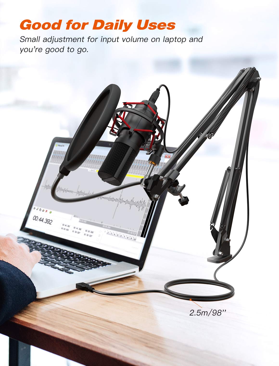 Fifine Usb Microphone Set With Flexible Boom Arm Stand Pop Filter, Plug And Play With Pc Desktop Laptop Computer, Streaming Podc