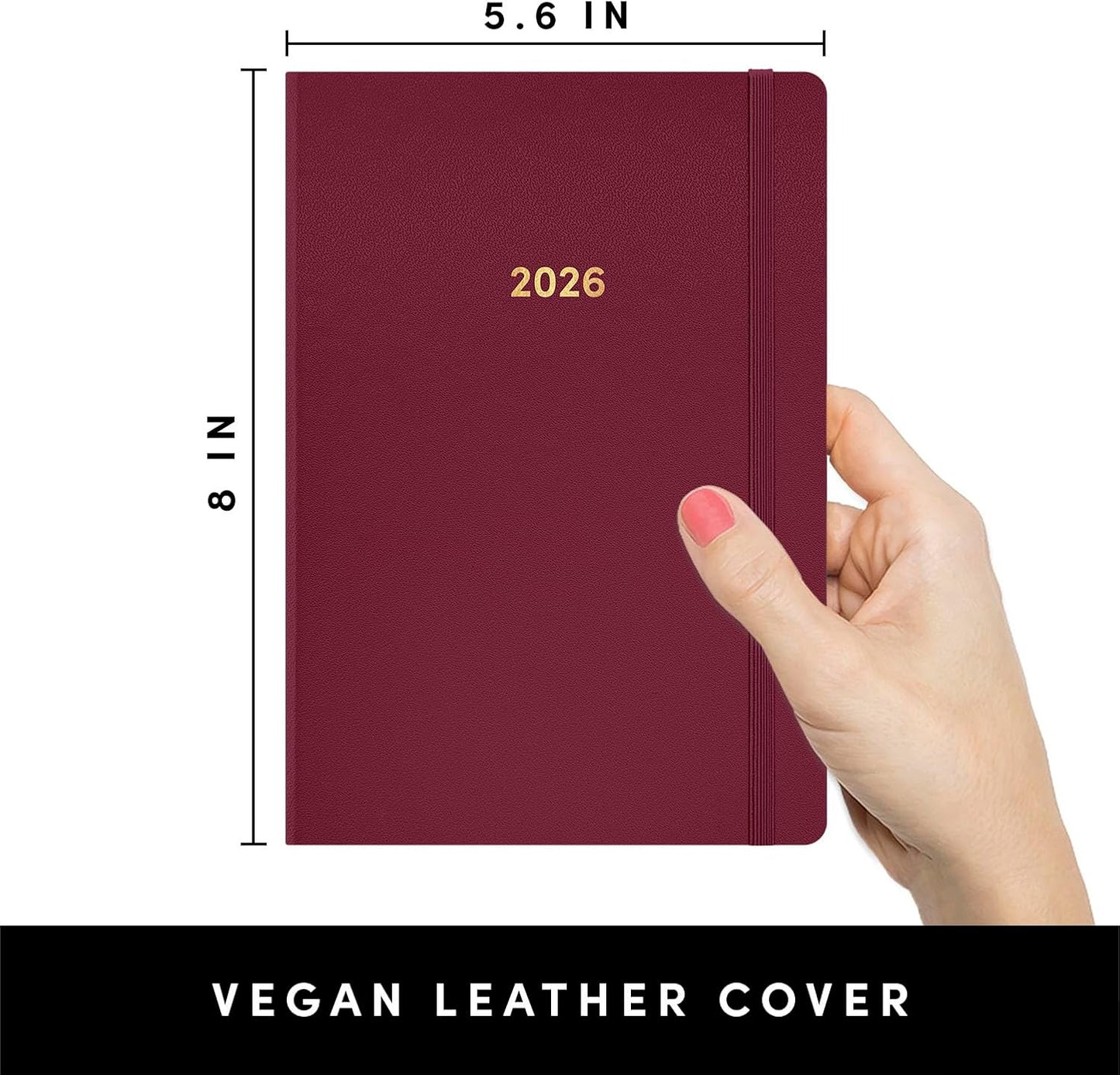 PAPERAGE 2026 Weekly & Monthly Planner, 12 Months (January 2026 - December 2026), 5.6 in x 8 in, Hardcover 2026 Planner with Weekly & Monthly Spreads, Note Pages, Stickers & Back Pocket – Burgundy