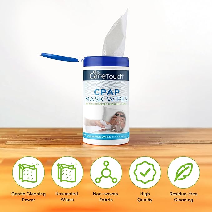 CareTouch CPAP Mask Wipes - 2 Packs of 70 Unscented Cloths for Daily Mask Care - 140 Total Soft Cleaning Sheets for CPAP Equipment - Gentle, Convenient, and Easy to Use