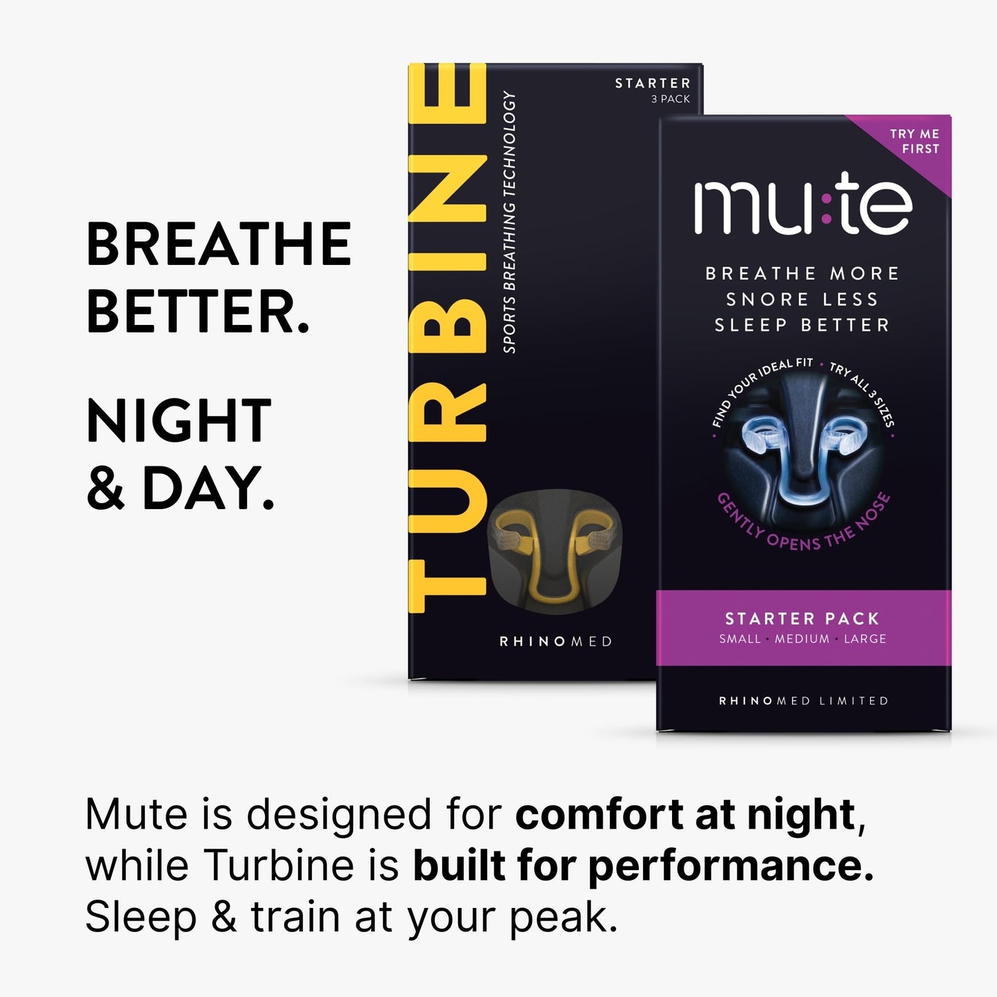 Rhinomed Mute Nasal Dilator Snoring Solution | Starter Pack | Snore Less & Sleep Better | Nasal Strip Alternative | Comfortable Breathing Aids for Better Sleep & Improved Airflow