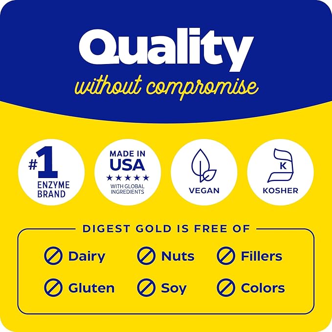 Enzymedica Digest Gold + ATPro, Maximum Strength Enzyme Formula, Prevents Bloating and Gas, 14 Key Enzymes Including Amylase, Protease, Lipase and Lactase, 180 Capsules