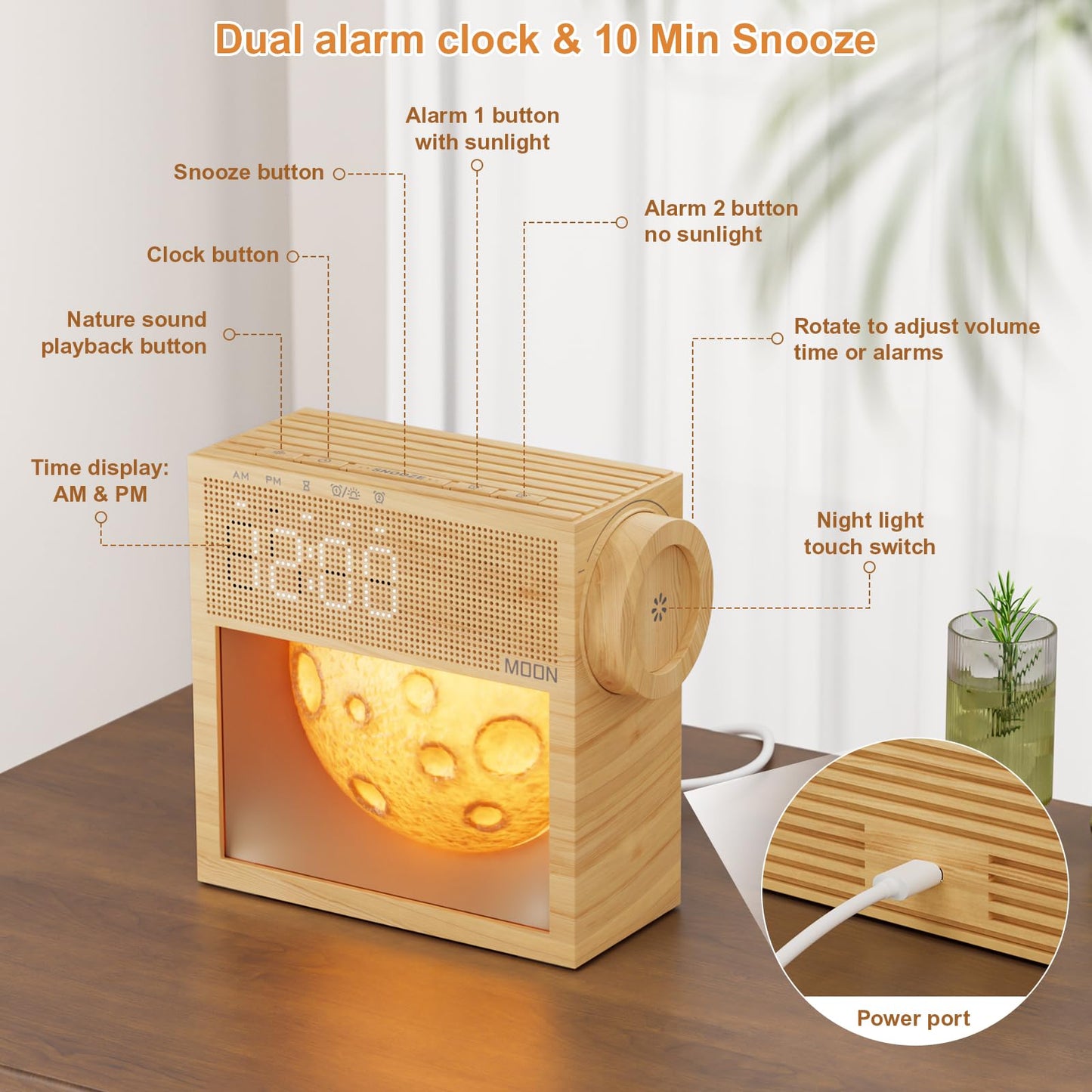 Sound Machine Sunrise Alarm Clock & Gentle Wake-Up Light, 20 Natural White Noise Sound Machine for Sleeping, Dual Alarms, Snooze, Timer, Dimmable Moon Lamp for Bedroom Bedside, Better Sleep Gifts
