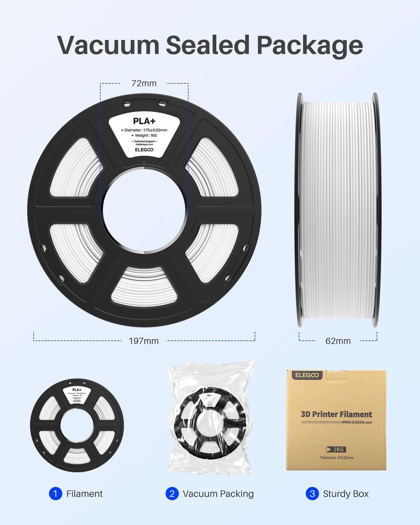 ELEGOO PLA+ Filament 1.75mm White 1KG, High Toughness PLA Plus 3D Printer Filament Dimensional Accuracy +/- 0.02mm, 1kg Spool(2.2lbs) Fits for Most FDM 3D Printers