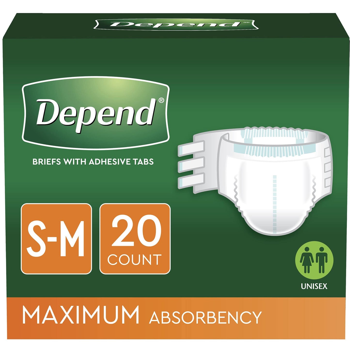 Depend Protection with Tabs, Maximum Briefs S/M, 20 Count 19-34 in Waist