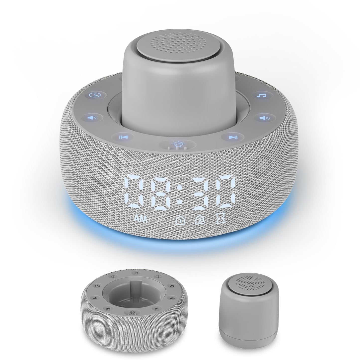 Paussion White Noise Machine with Smart Alarm Clock, 25 Soothing Sounds, Portable Sleep Sound Machine Aid for Baby, Kids, Adults, Office, Dimmable Timer, 7 Night Light Colors for Privacy Bedroom, Gray