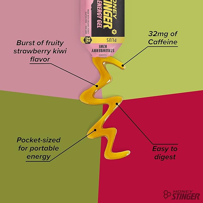 Honey Stinger Caffeinated Organic Energy Gel Variety Pack 12 Packs Each of Salted Caramel Latte & Strawberry Kiwi Caffeinated & Gluten Free For All Exercises Sports Nutrition for Home & Gym