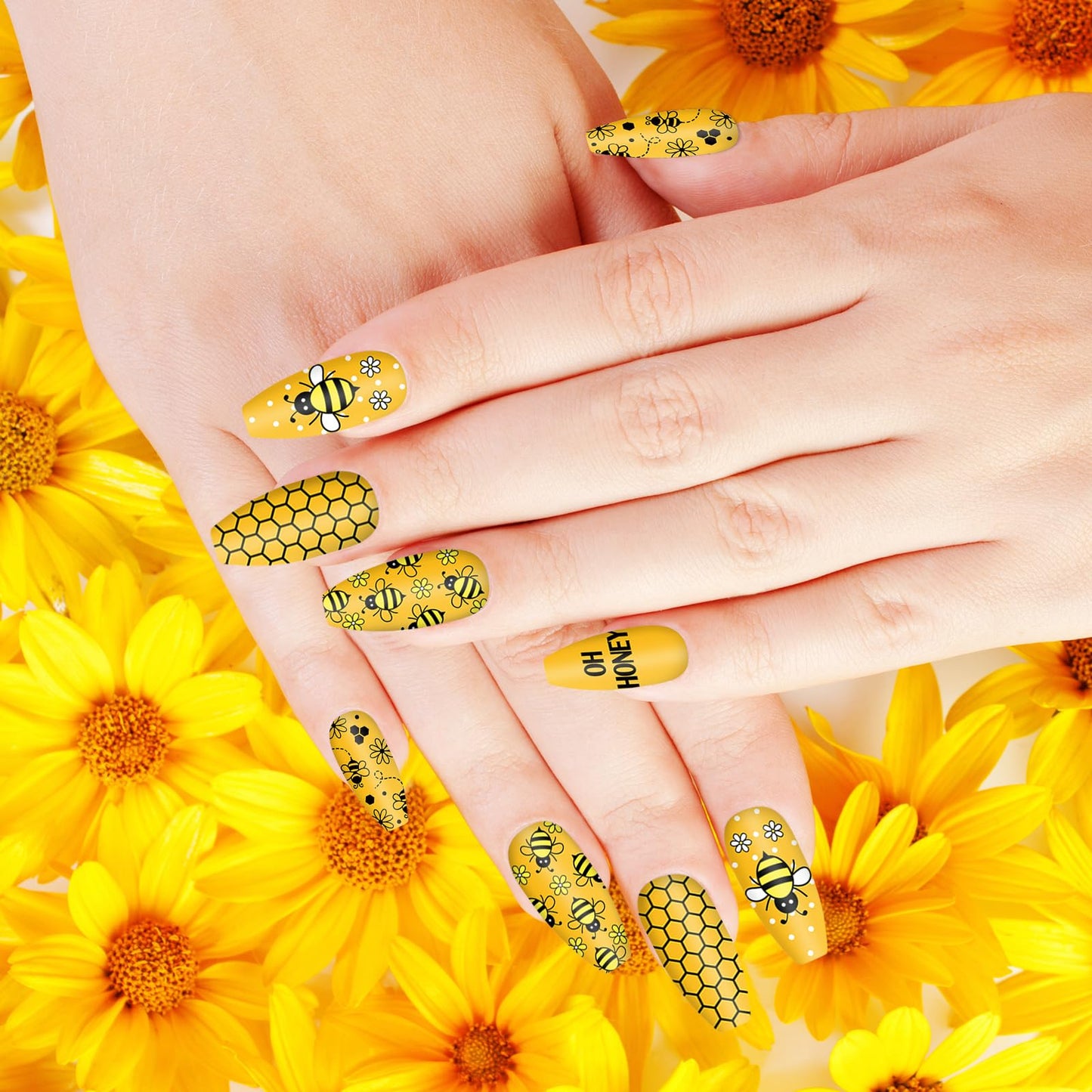 JarThenaAMCS 4Pcs Bee Nail Plates Stamping Set Honeycomb Floral Stamp Templates Nail Art Plates for Spring Summer DIY Print Mani