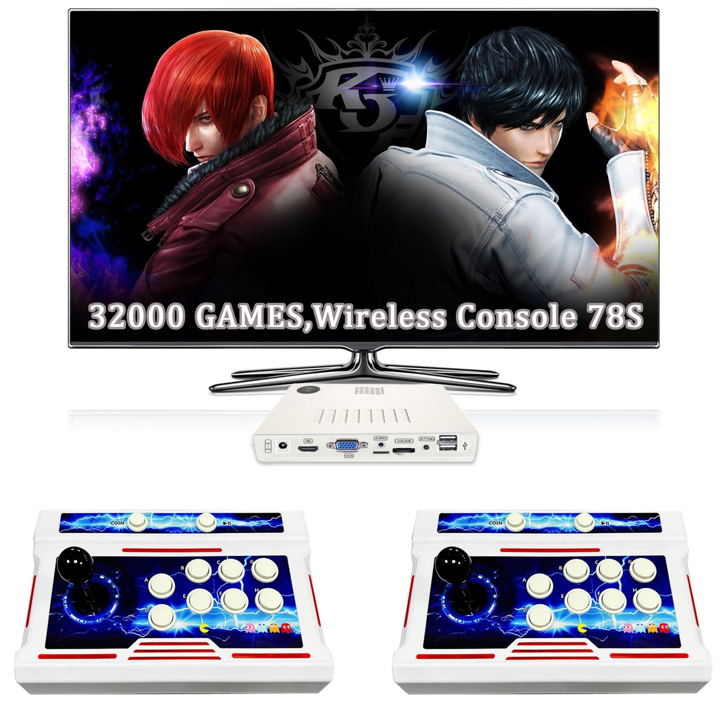 RegiisJoy 32000 in 1 Wireless Pandora Box Arcade Game Console 78S Bluetooth for PC Projector 4K TV, 2-4 Players, 1280X720, 3D Games, Search/Hide/Save/Load/Pause Games