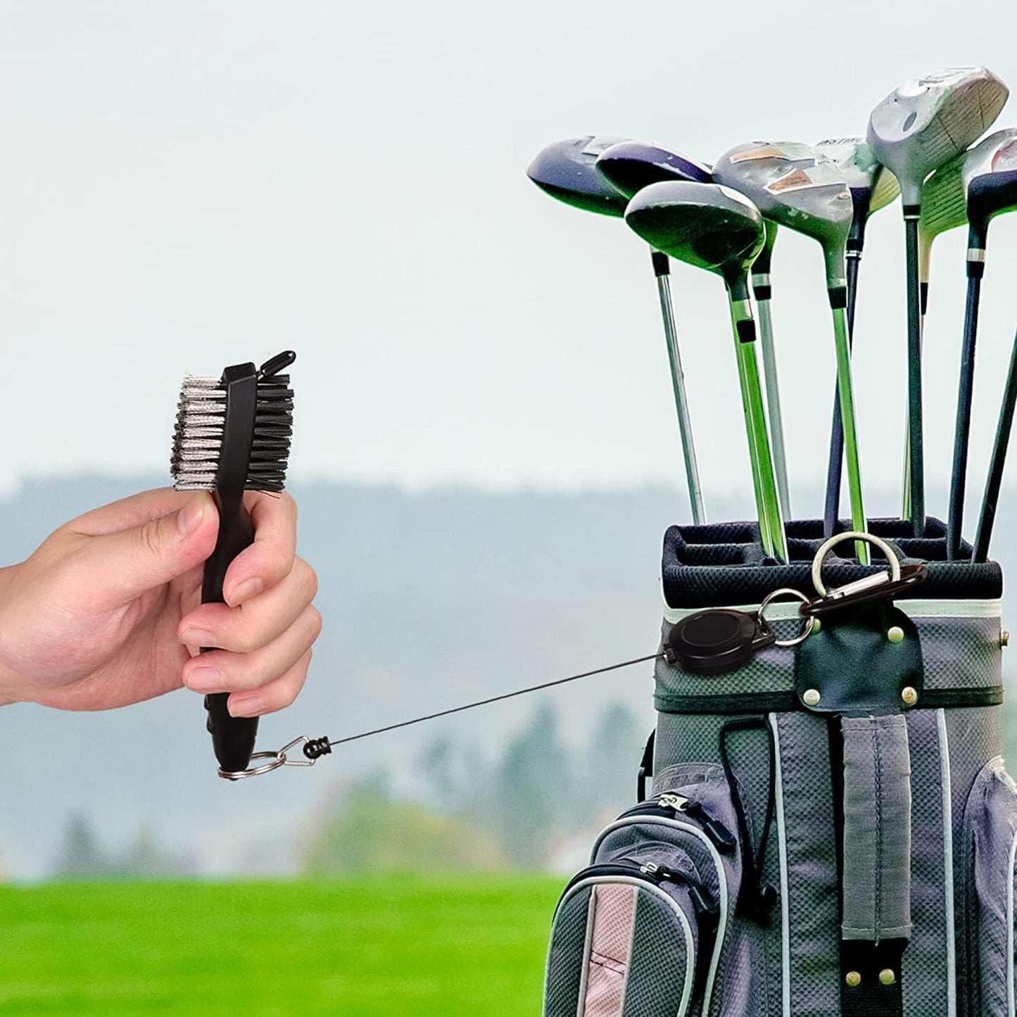 ATTRACTIVE Golf Towels, Microfiber Waffle Pattern Towels - Golf Club Brush with Cleaning (2 Purple Towel+Black Brush)