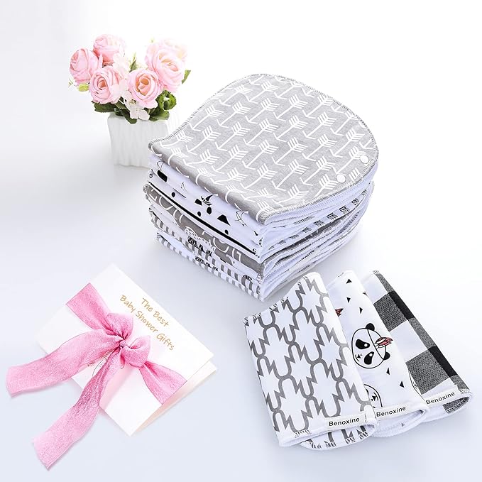 Baby Burp Cloths & Baby Bibs 2-in-1 Design Large Size 3 Layers Thicken Cotton Super Absorbent and Soft Baby Spit Up Burping Rags Baby Burp Cloth Set for Boys and Girls Solid 12 Pack