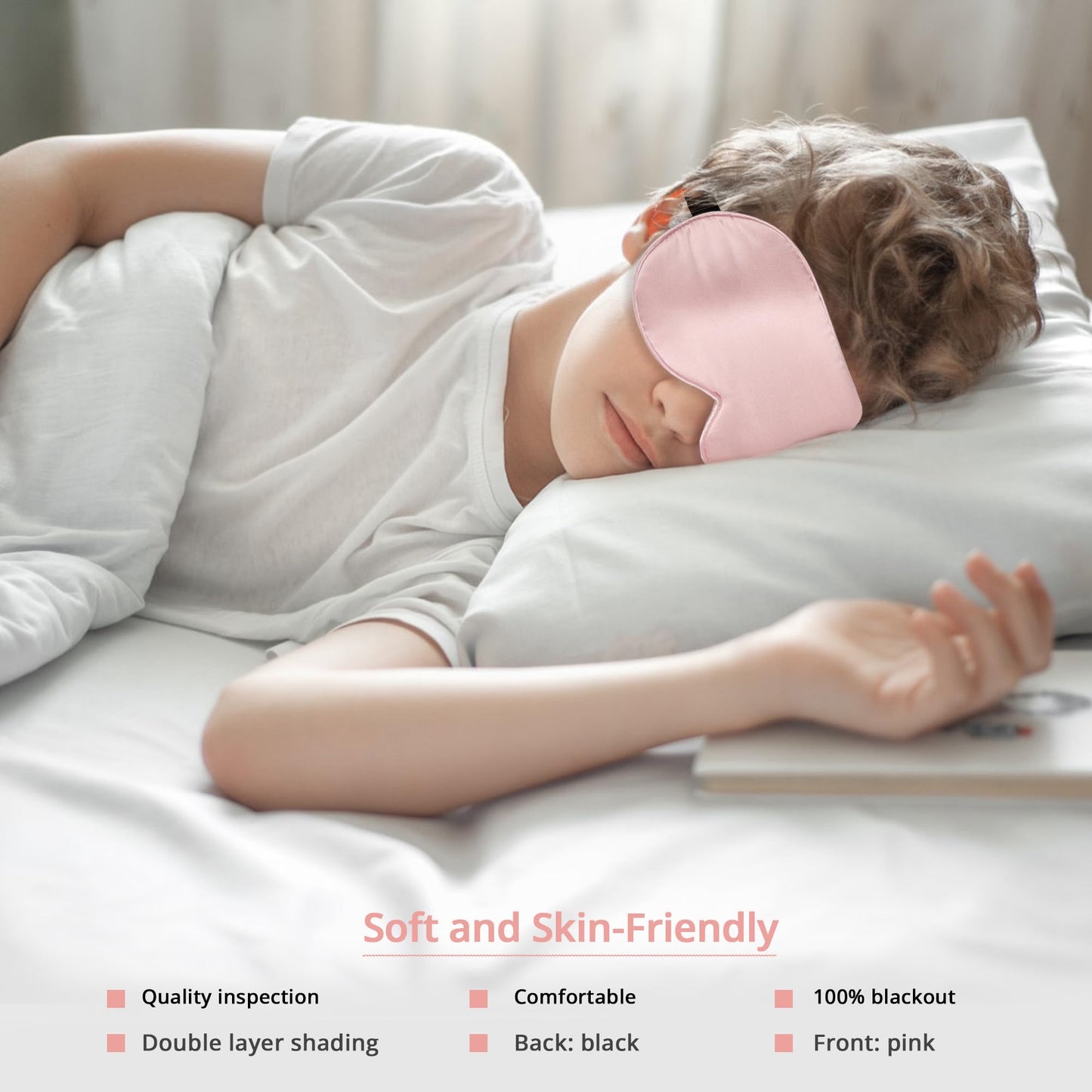 Pyopbow Kids Sleep Mask Eye Cover, 100% Real Natural Pure Silk Eye Mask with Adjustable Strap, Blindfold Kids Eye Mask for Sleeping, Eye Shade for Boys Girls and Adult, Pressure-Free Comfort (Pink)