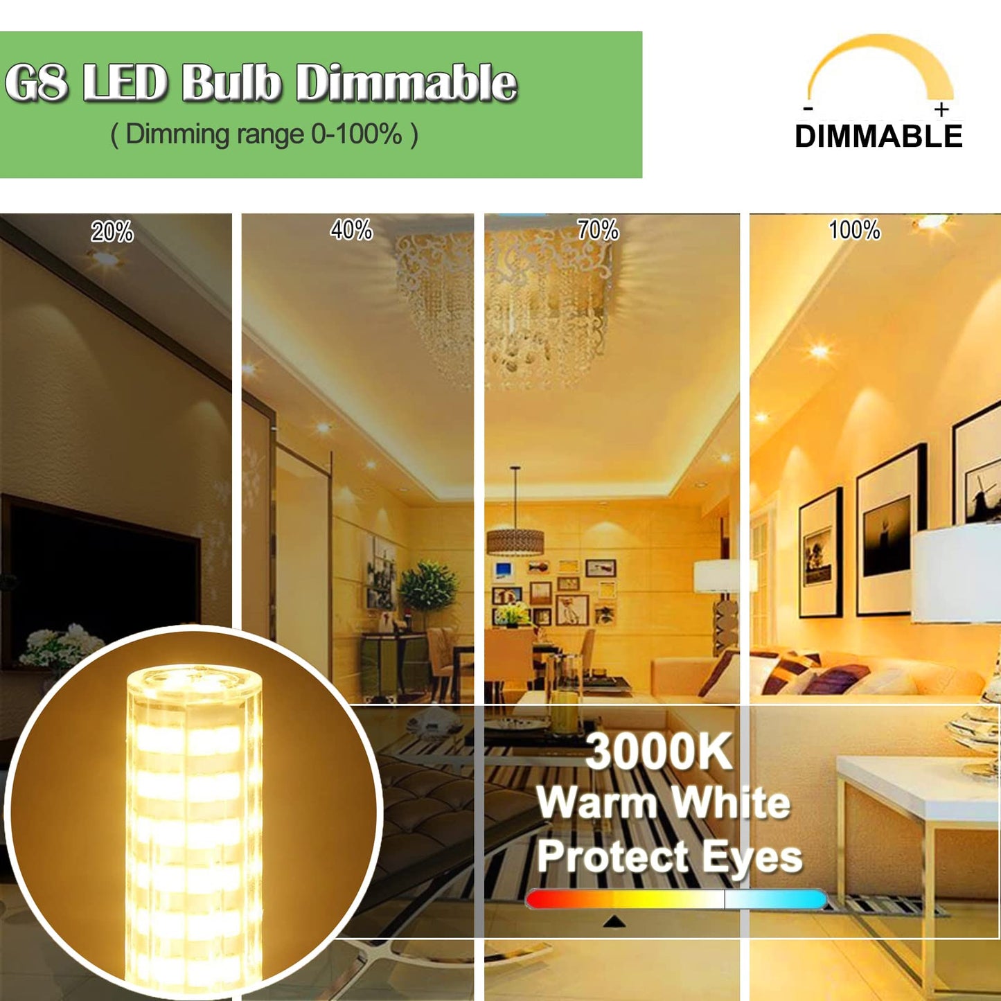Zssxoled G8 Led Bulb Dimmable 7W Equivalent To G8 Halogen Bulb 75W-80W  Gy8.6 /G8 Bi-Pin Base Light Bulb Ac 120V G8 Bulb For Under Cabinet Light  Under Counter Kitchen Lighting Warm White 3000K 2Pack