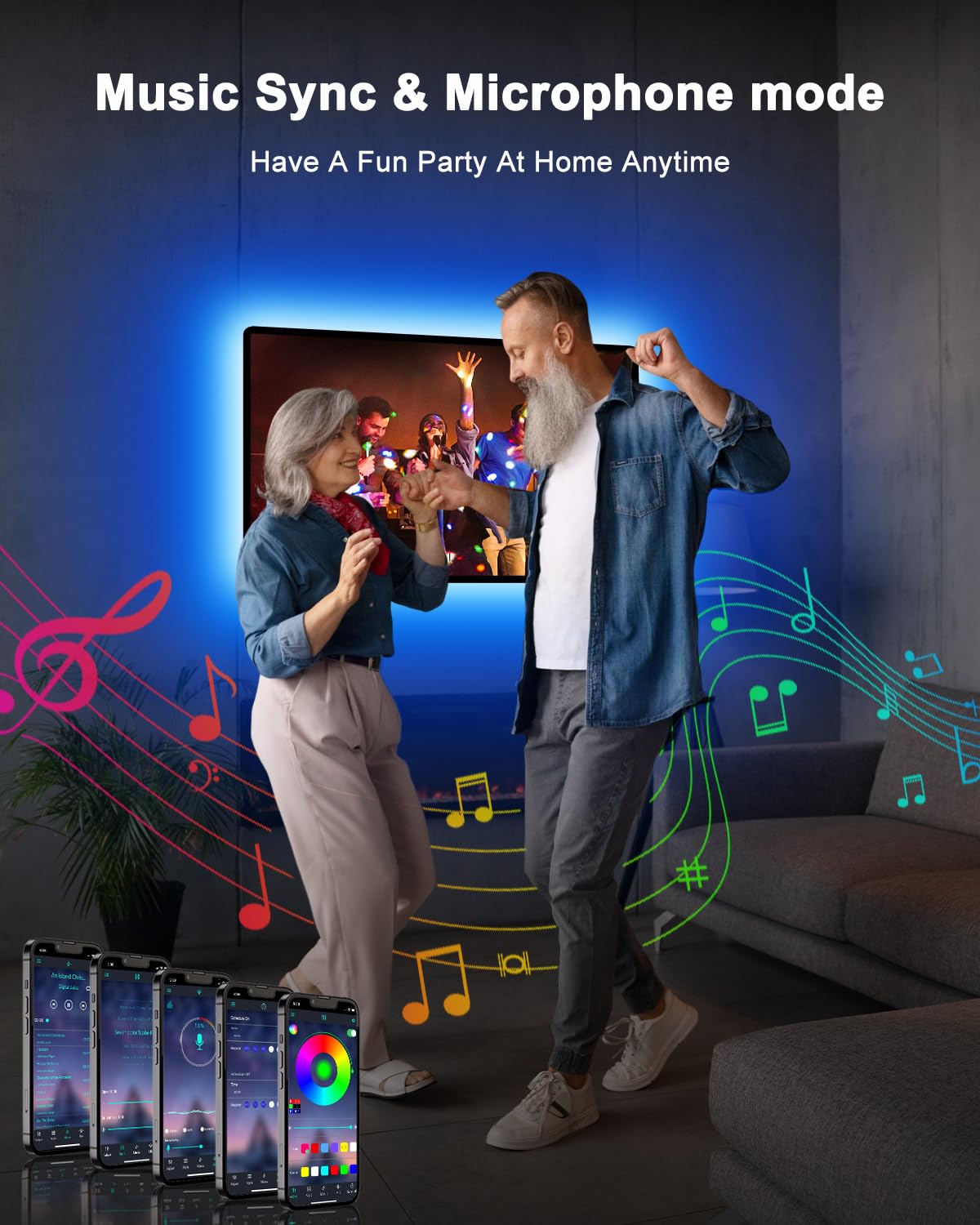 Daymeet Led Tv Backlight, 13.1Ft Usb Rgb Light Strip With Remote, Music Sync For 40-65 Inch Tvs, Solid Colors, Copper Material