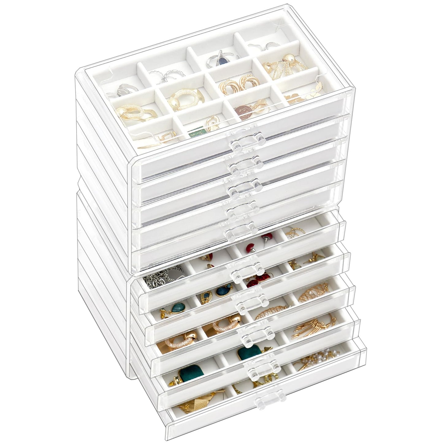 ProCase Earring Holder Organizer Jewelry Box with 10 Drawers, Acrylic Clear Earring Case with Adjustable Velvet Trays for Women