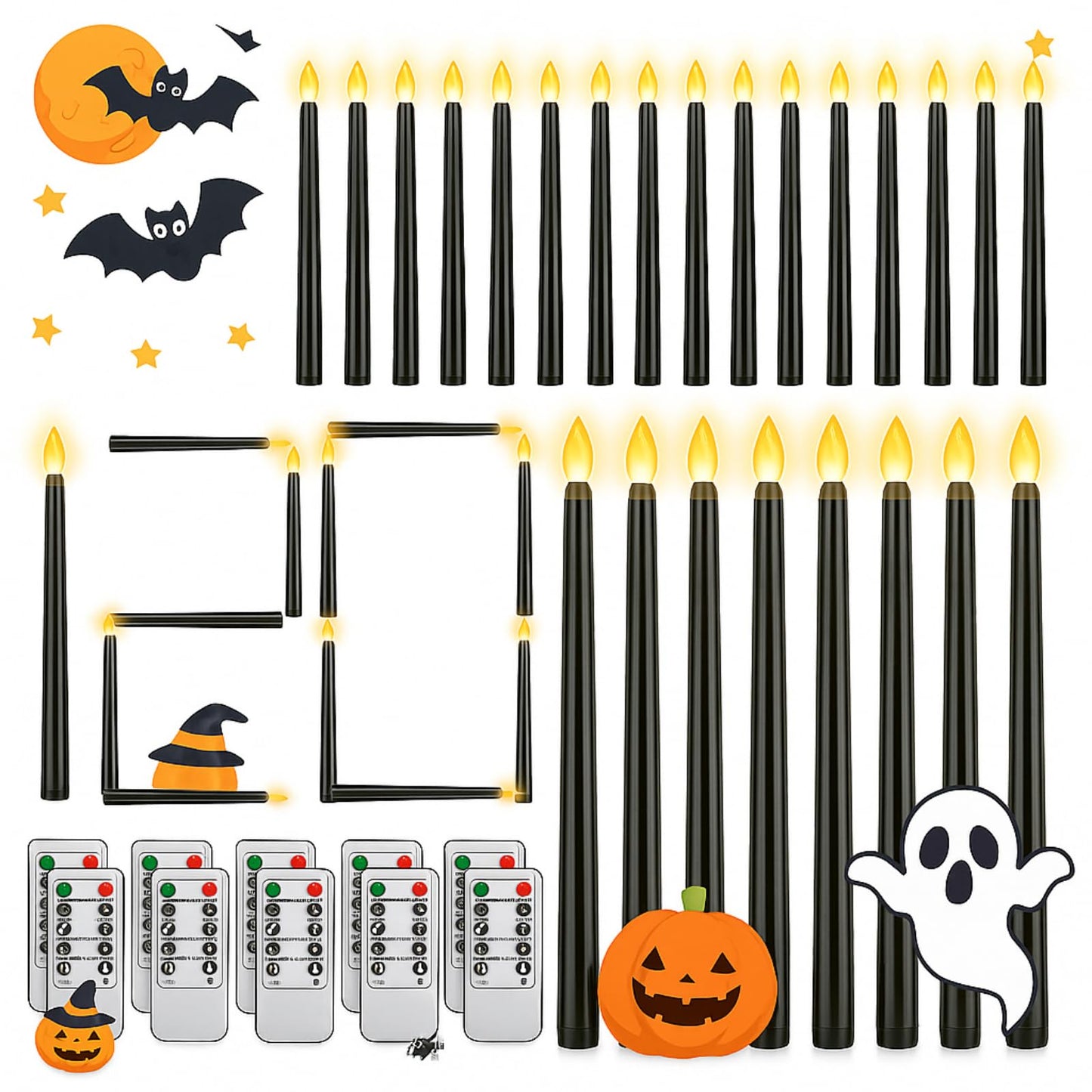 Baquler 120 Pcs Flameless Taper Candles with Remote and Timer 11 Battery Operated Candlesticks LED Flickering Faux Candles Warm