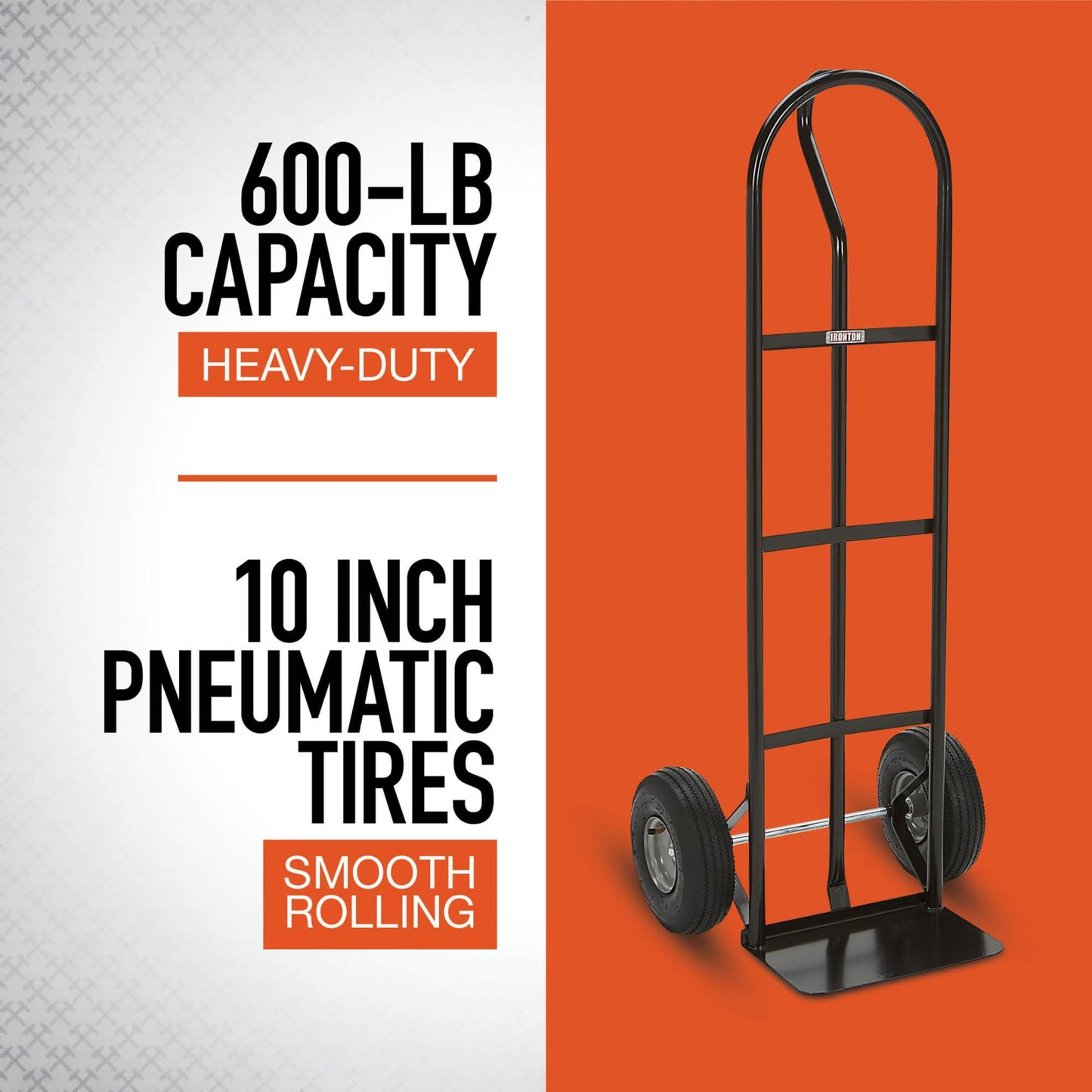 Ironton Steel Pneumatic Hand Truck Dolly - 600-Lb. Capacity, 10in. Tires, Powder-Coat Finish